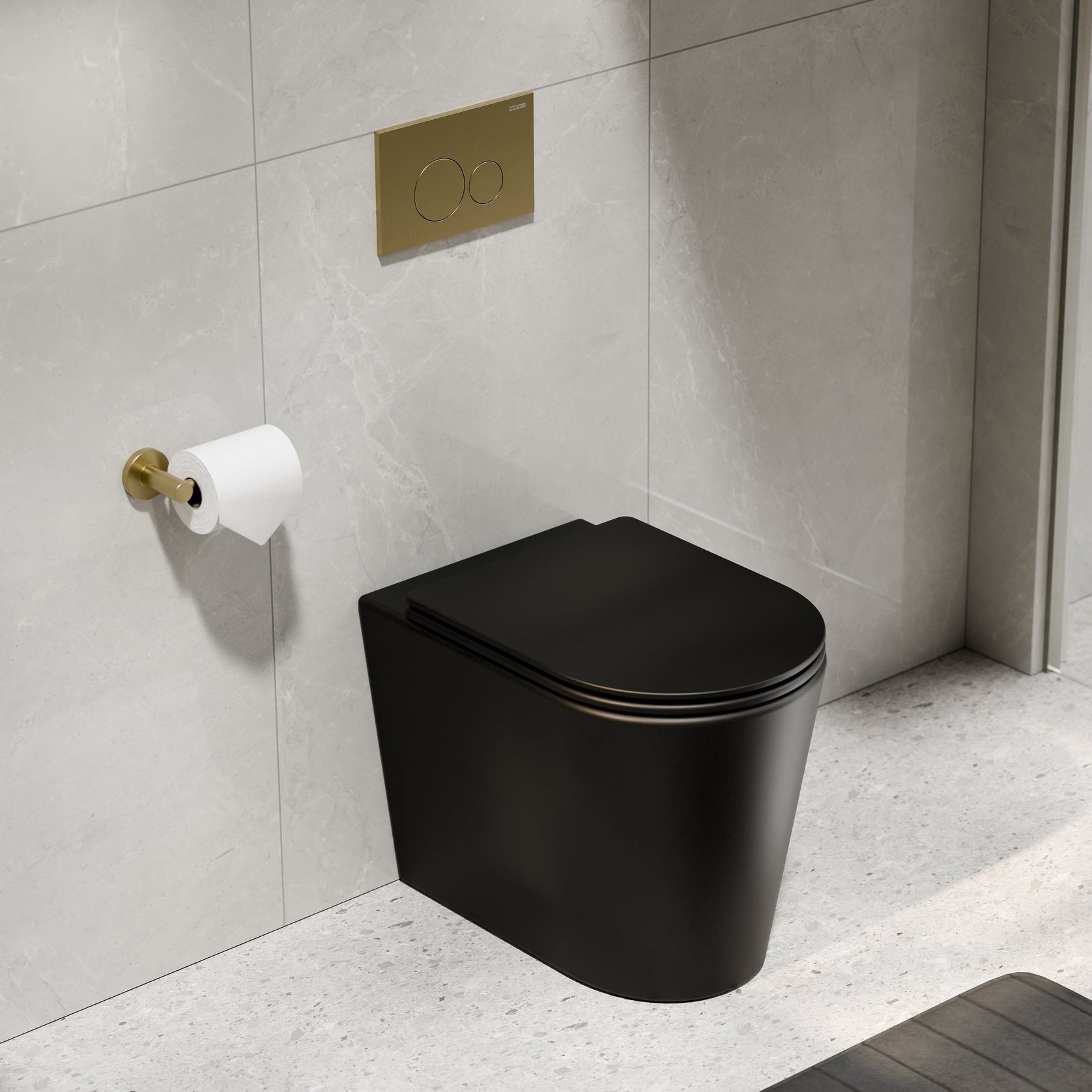 CODE Pure Typhoon Inwall Toilet Suite | Brushed Brass Button gallery detail image