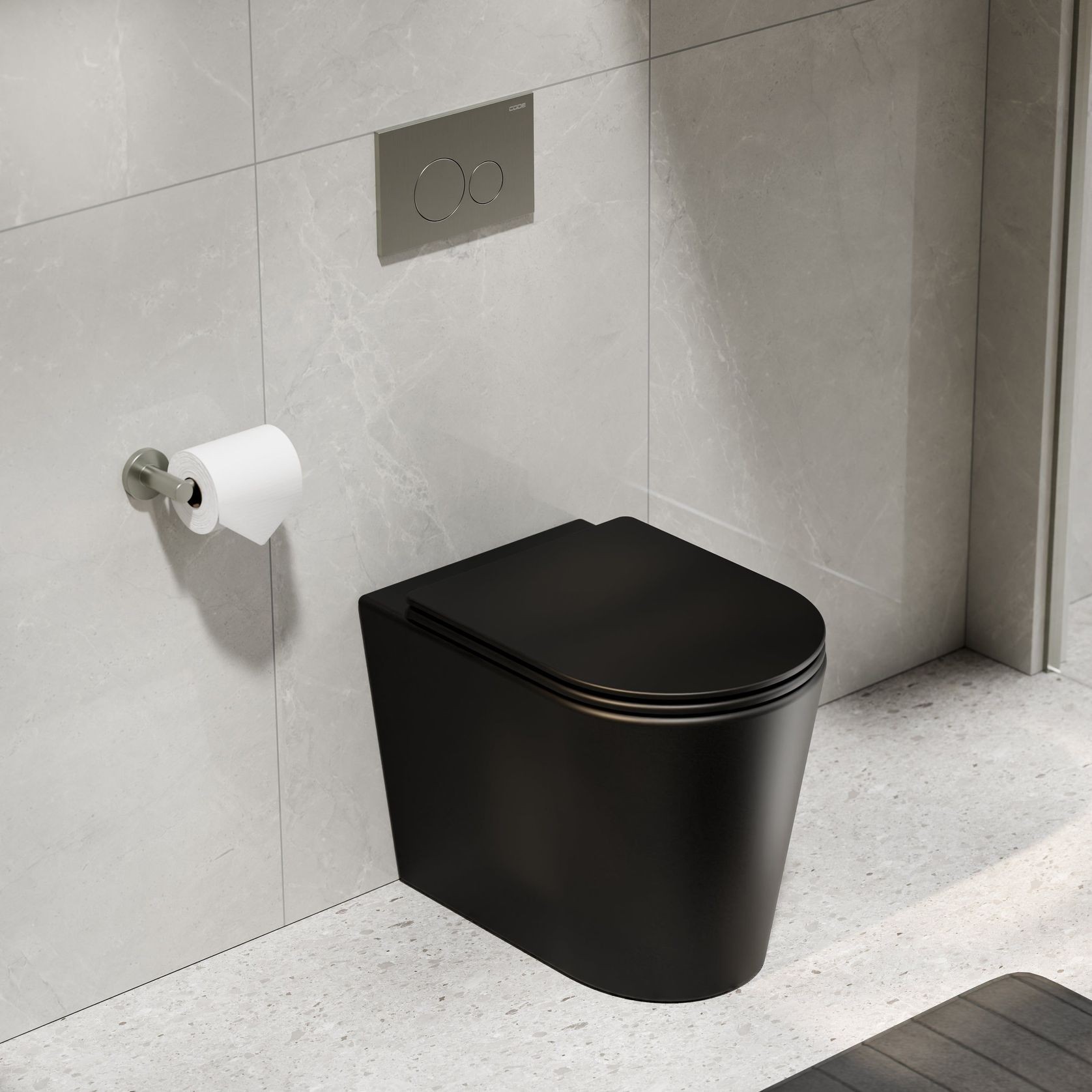 CODE Pure Typhoon Inwall Toilet Suite | Brushed Nickel Button gallery detail image