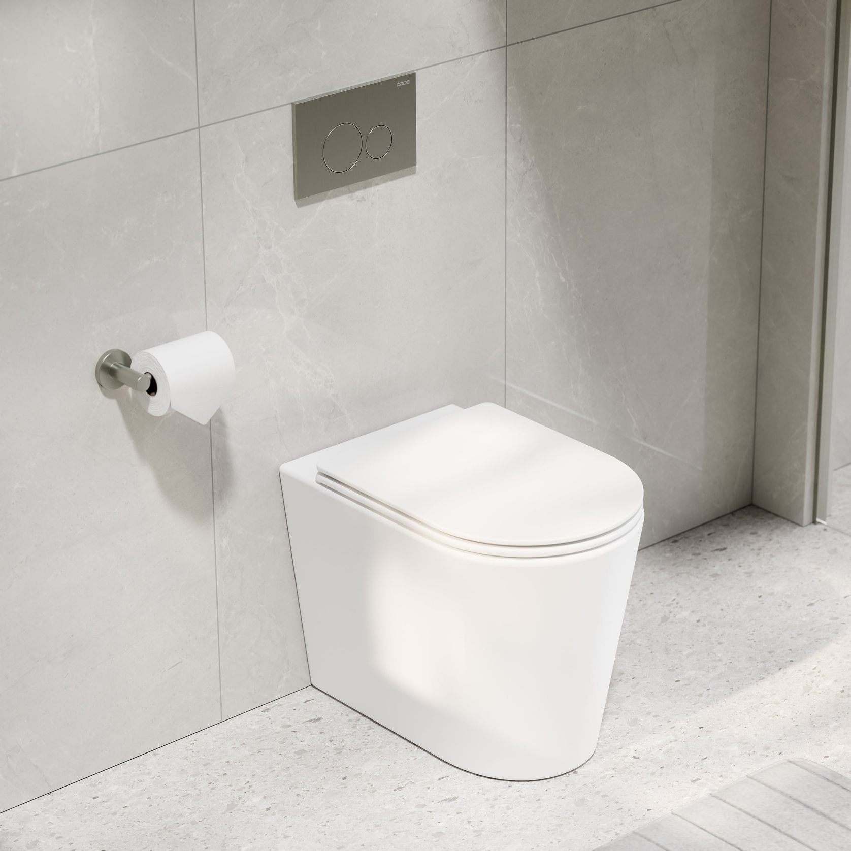 CODE Pure Typhoon Inwall Toilet Suite | Brushed Nickel Button gallery detail image