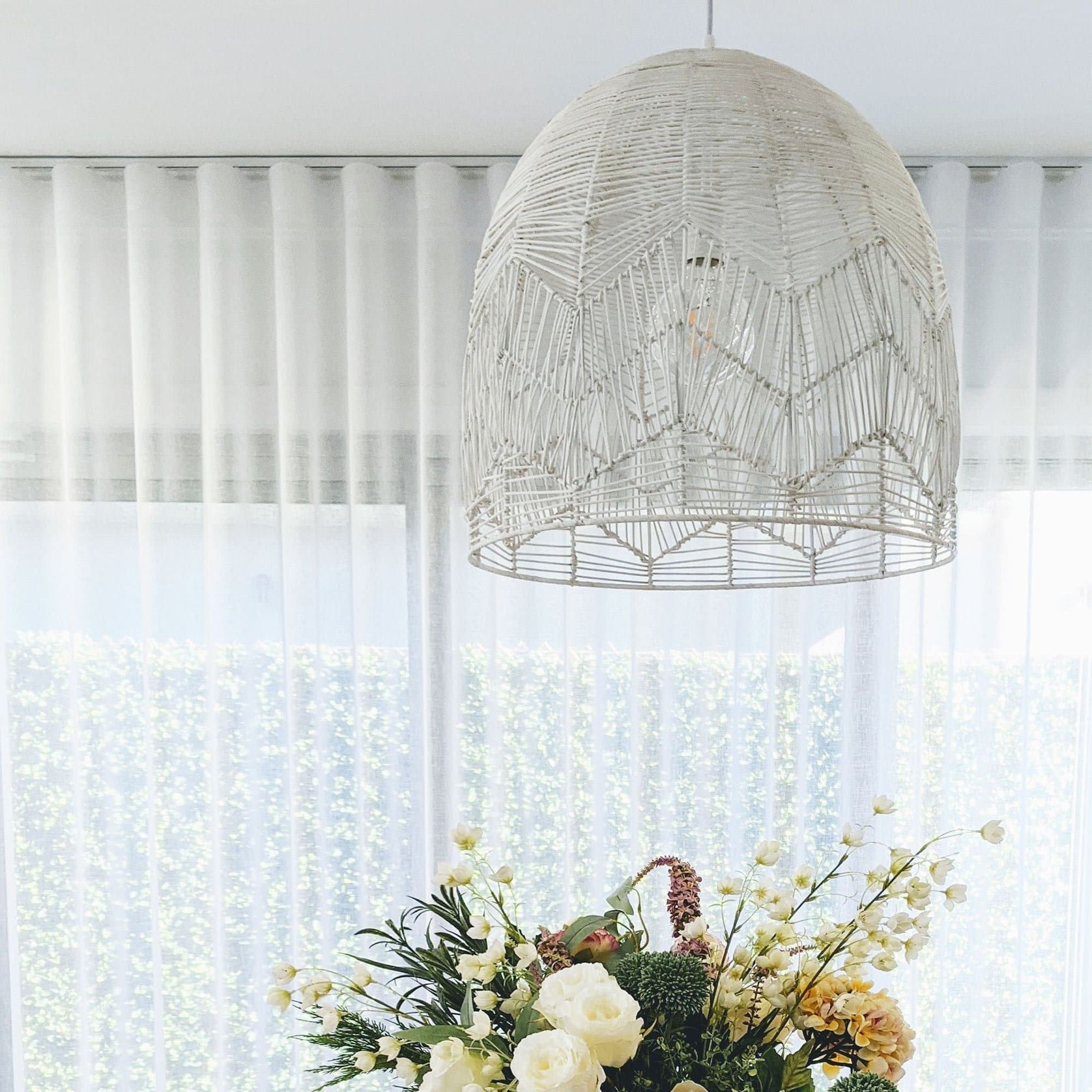 Whitewash Rattan Lace Pendant Light - Amalfi - 2 Sizes gallery detail image