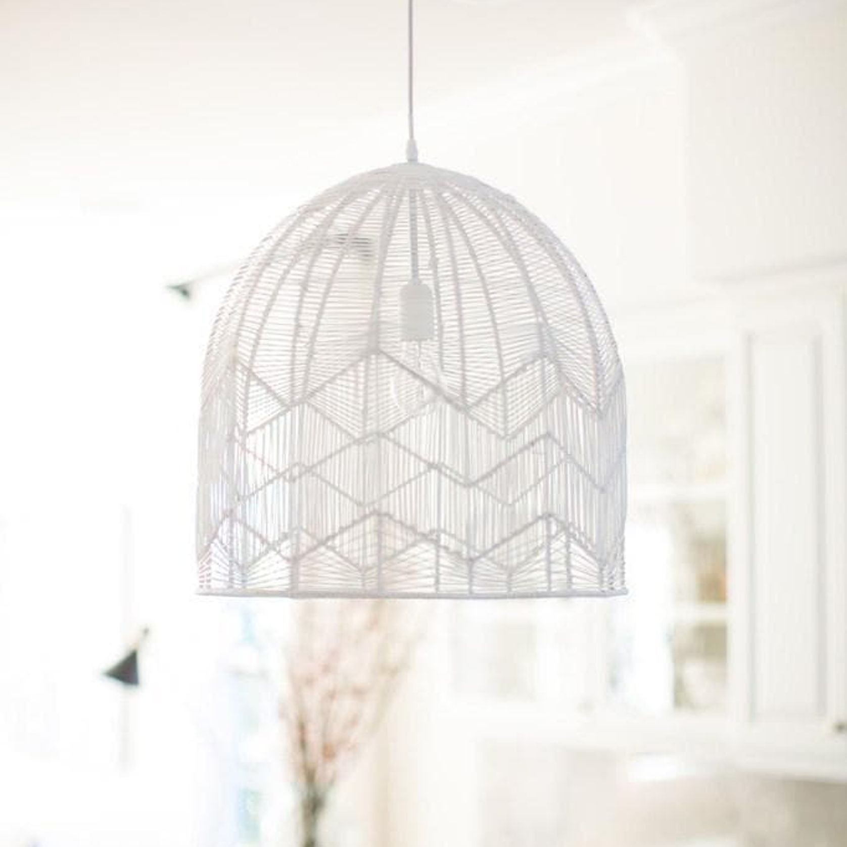 Whitewash Rattan Lace Pendant Light - Amalfi - 2 Sizes gallery detail image