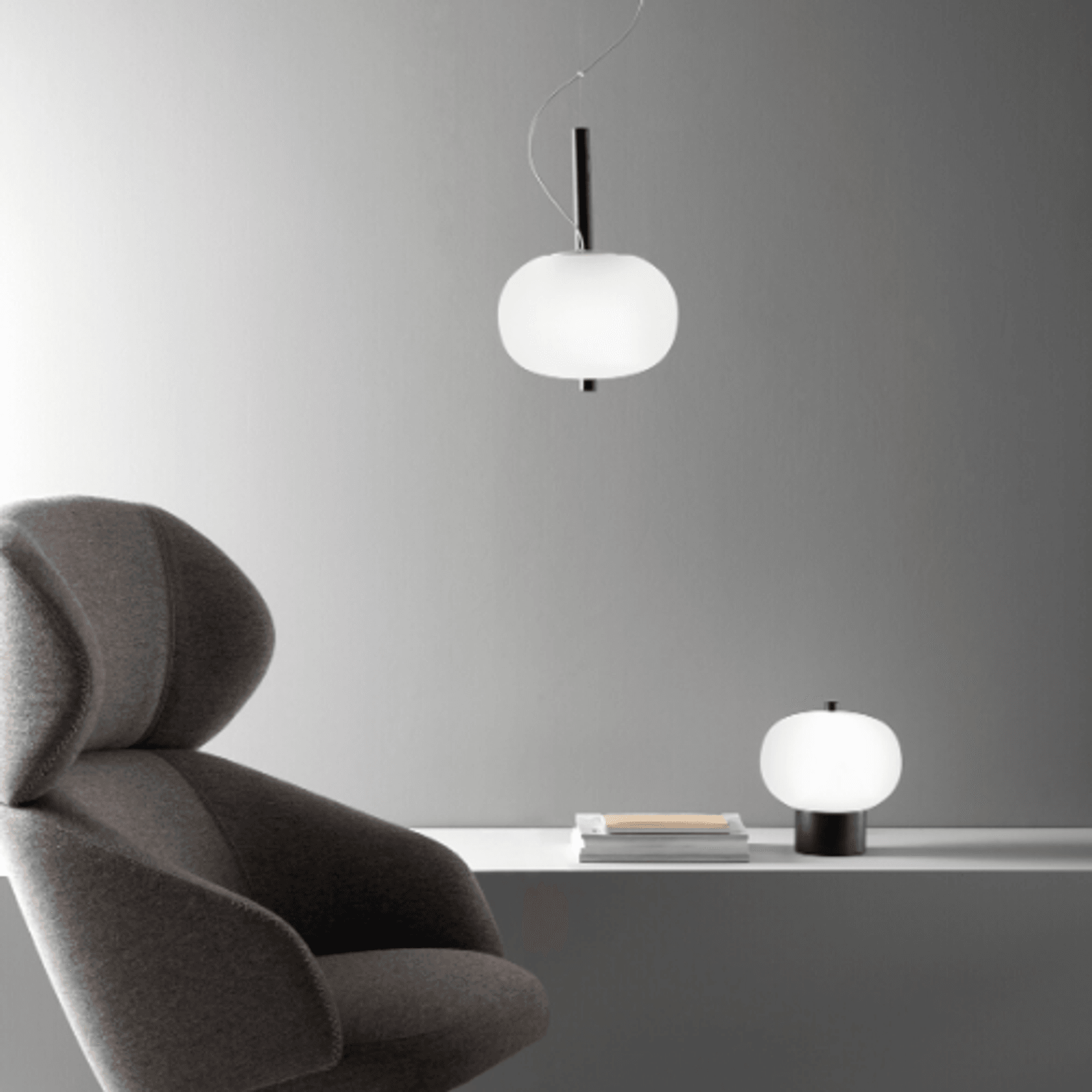 Luna LED Glass Pendant - Small in Ash gallery detail image