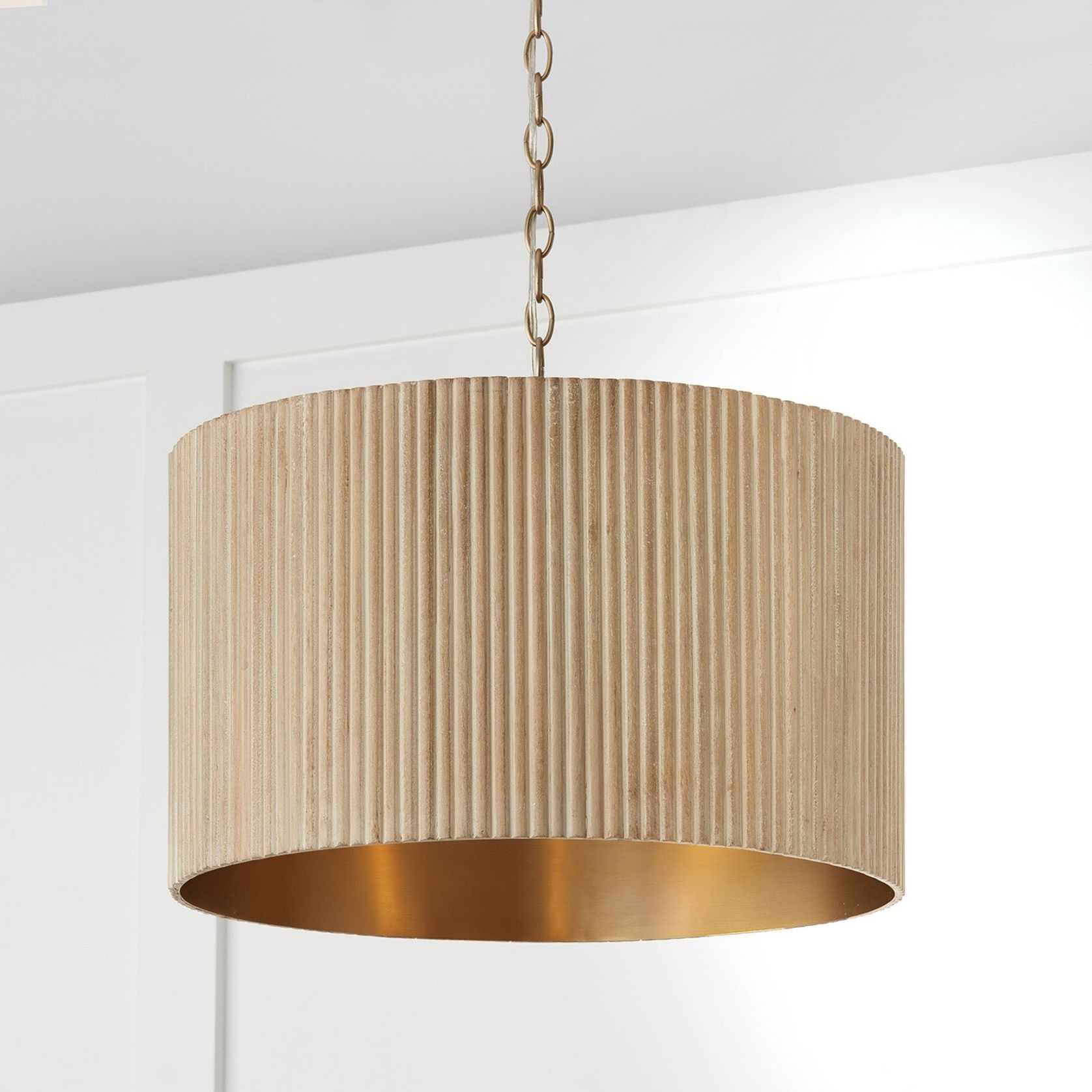 Cody 3 Light Pendant in White Wash & Matte Brass gallery detail image