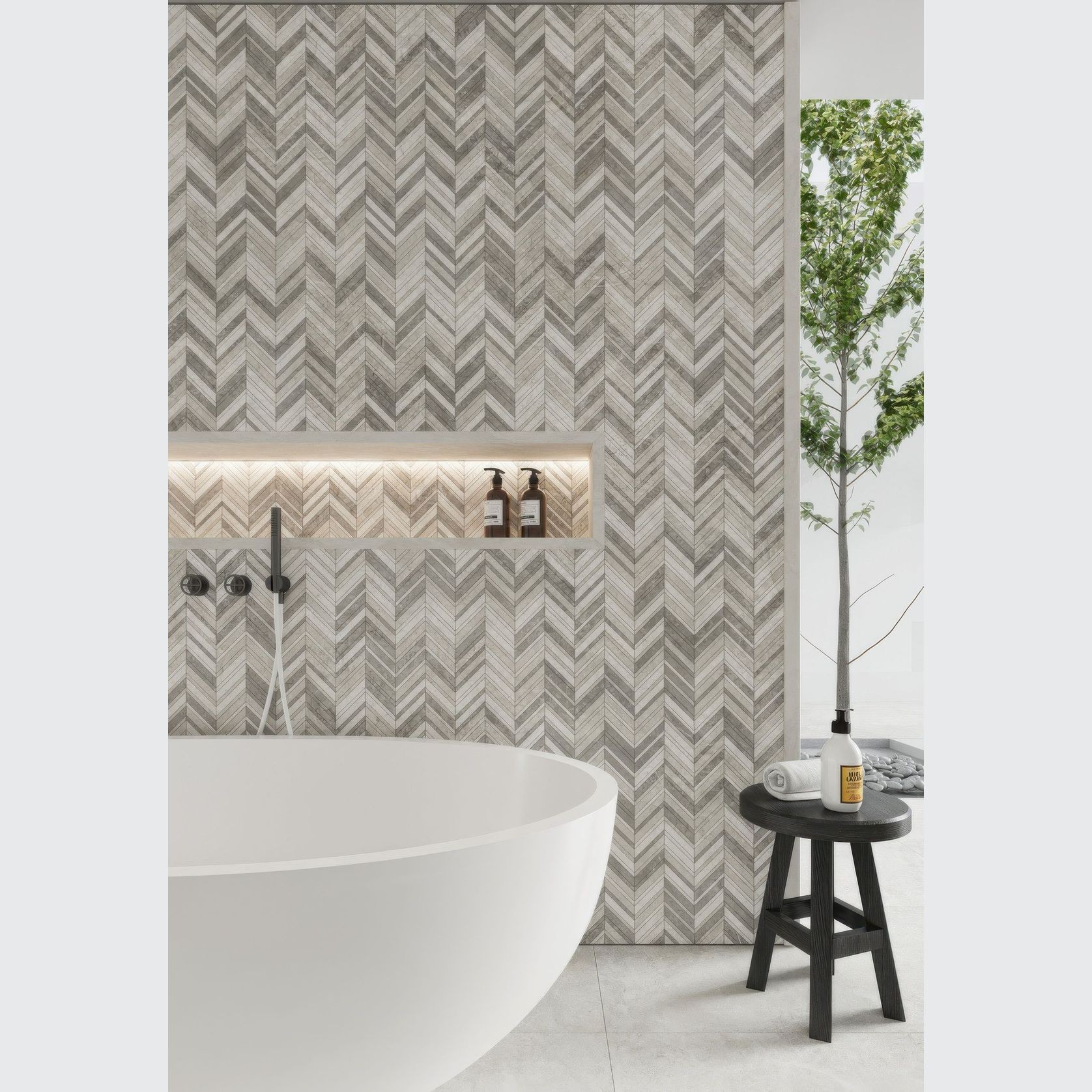 Arctic Tundra Mix Matt Herringbone Mosaic gallery detail image