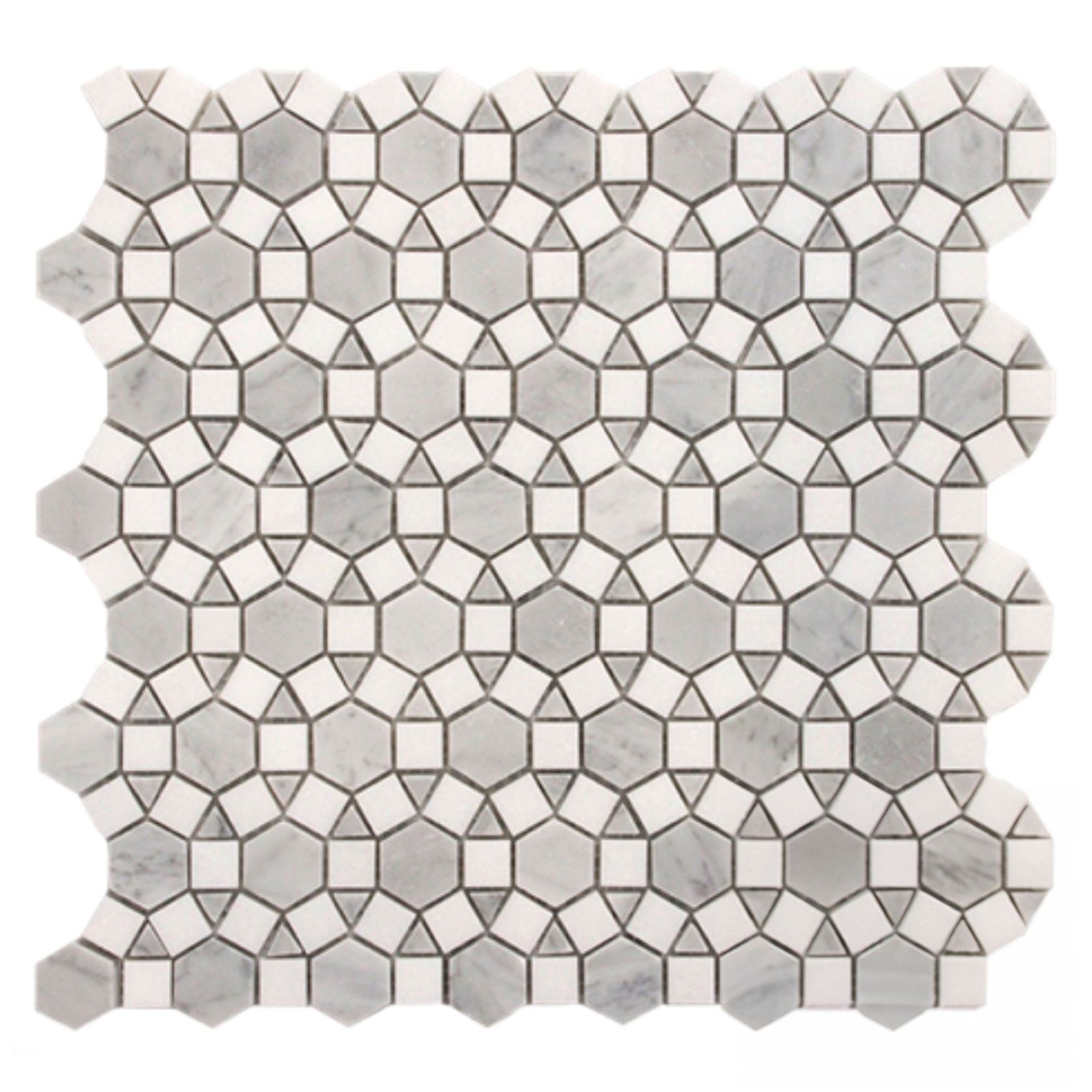 Alhambra Honed Grey Carrara & Polished Thassos Honed Mosaic gallery detail image