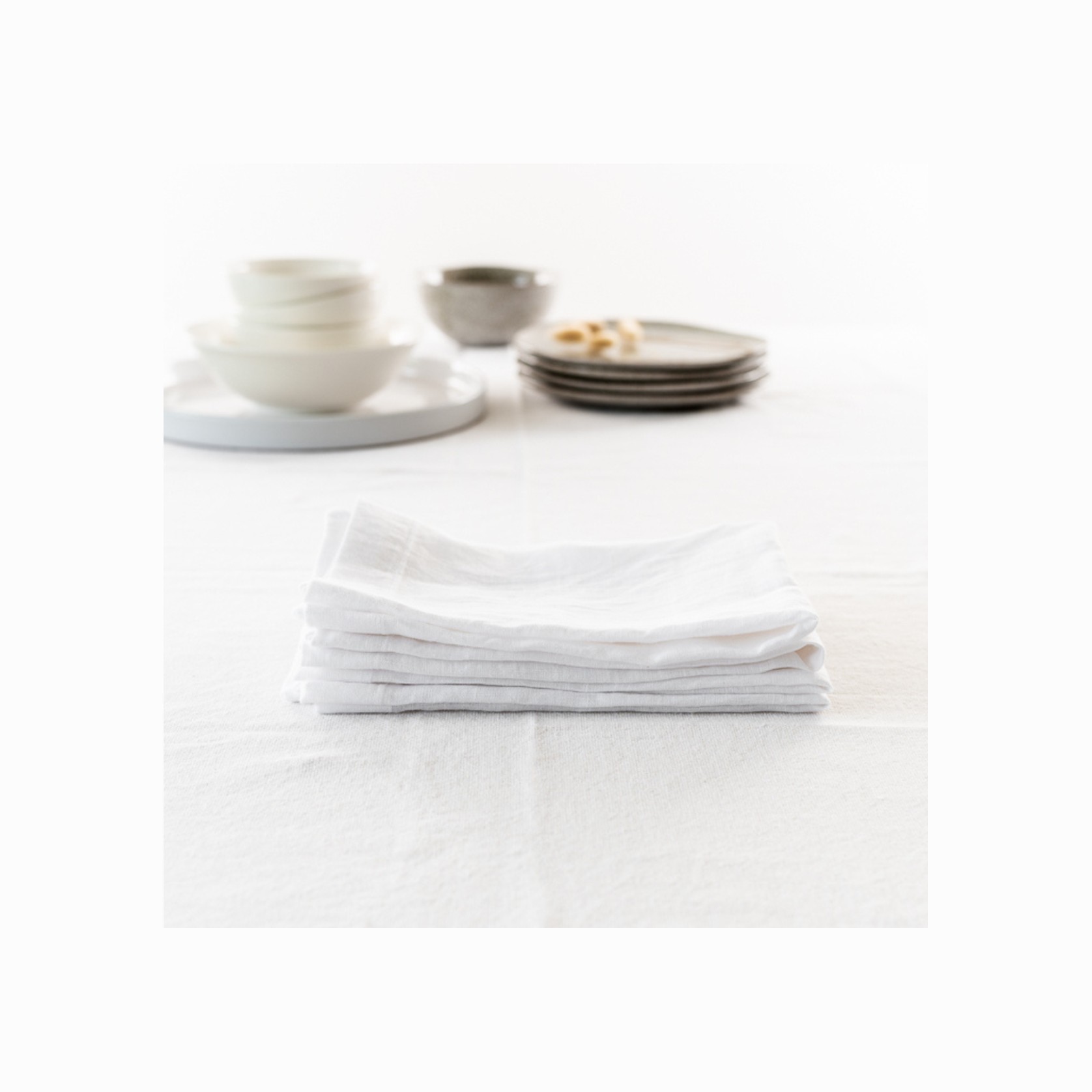 100% French Flax Linen Napkin- Set of 4 White gallery detail image