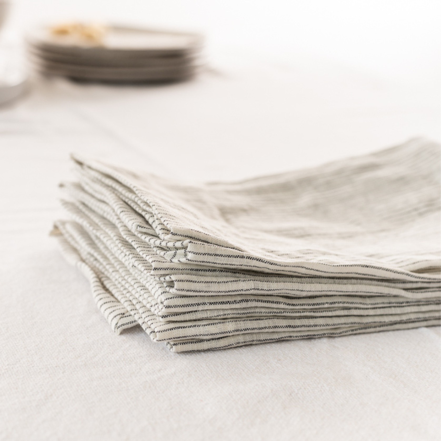 100% French Flax Linen Napkin- Set of 4 Charcoal Pinstripe gallery detail image