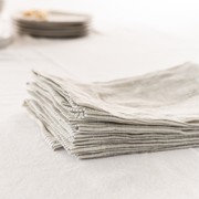 100% French Flax Linen Napkin- Set of 4 Charcoal Pinstripe gallery detail image