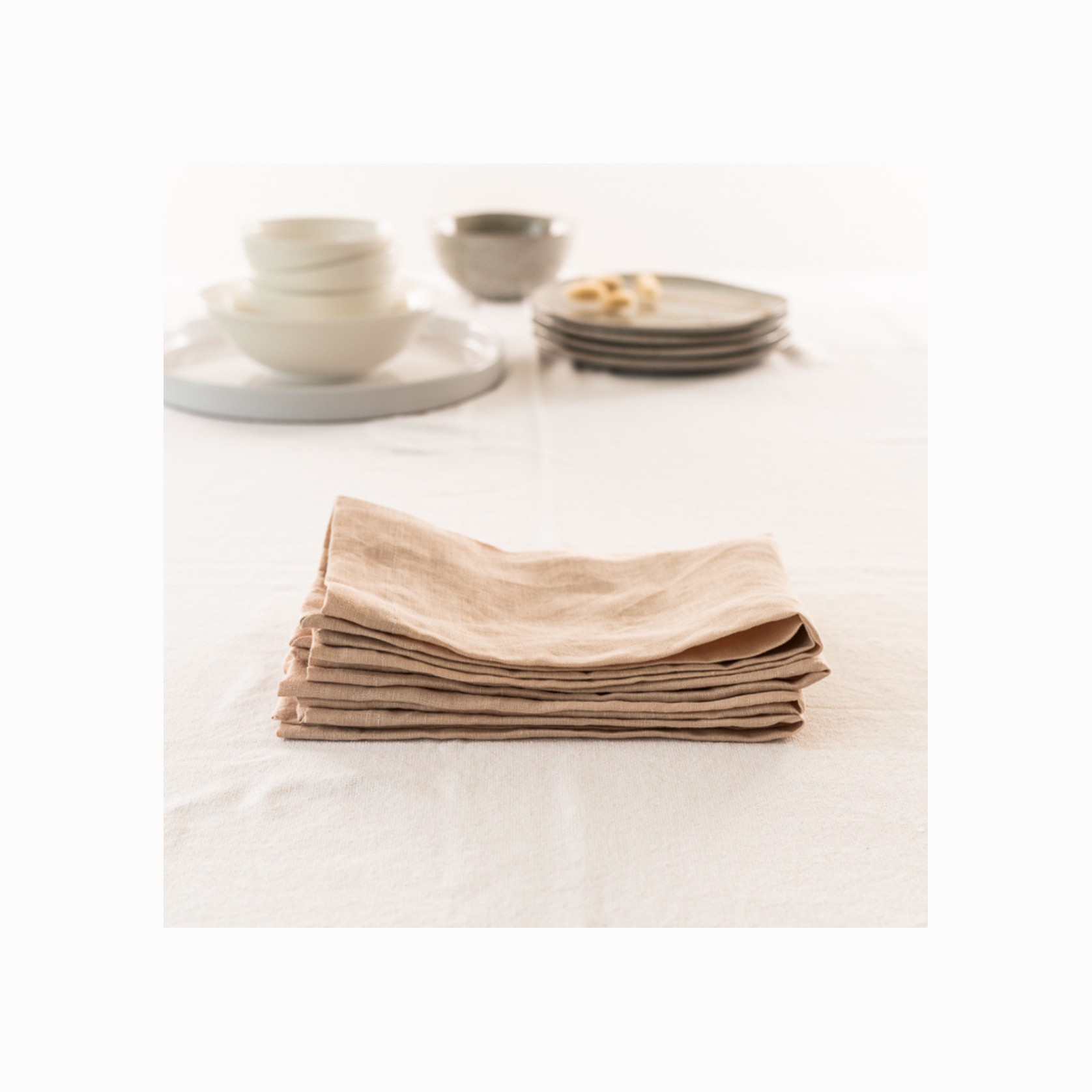 100% French Flax Linen Napkin- Set 4-Latte gallery detail image