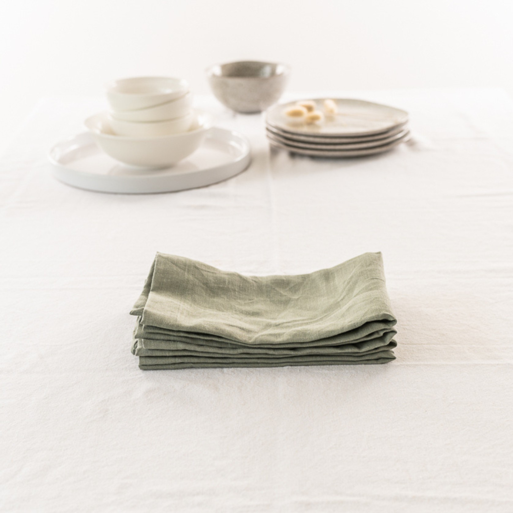 100% French Flax Linen Napkin- Set 4-Lichen gallery detail image