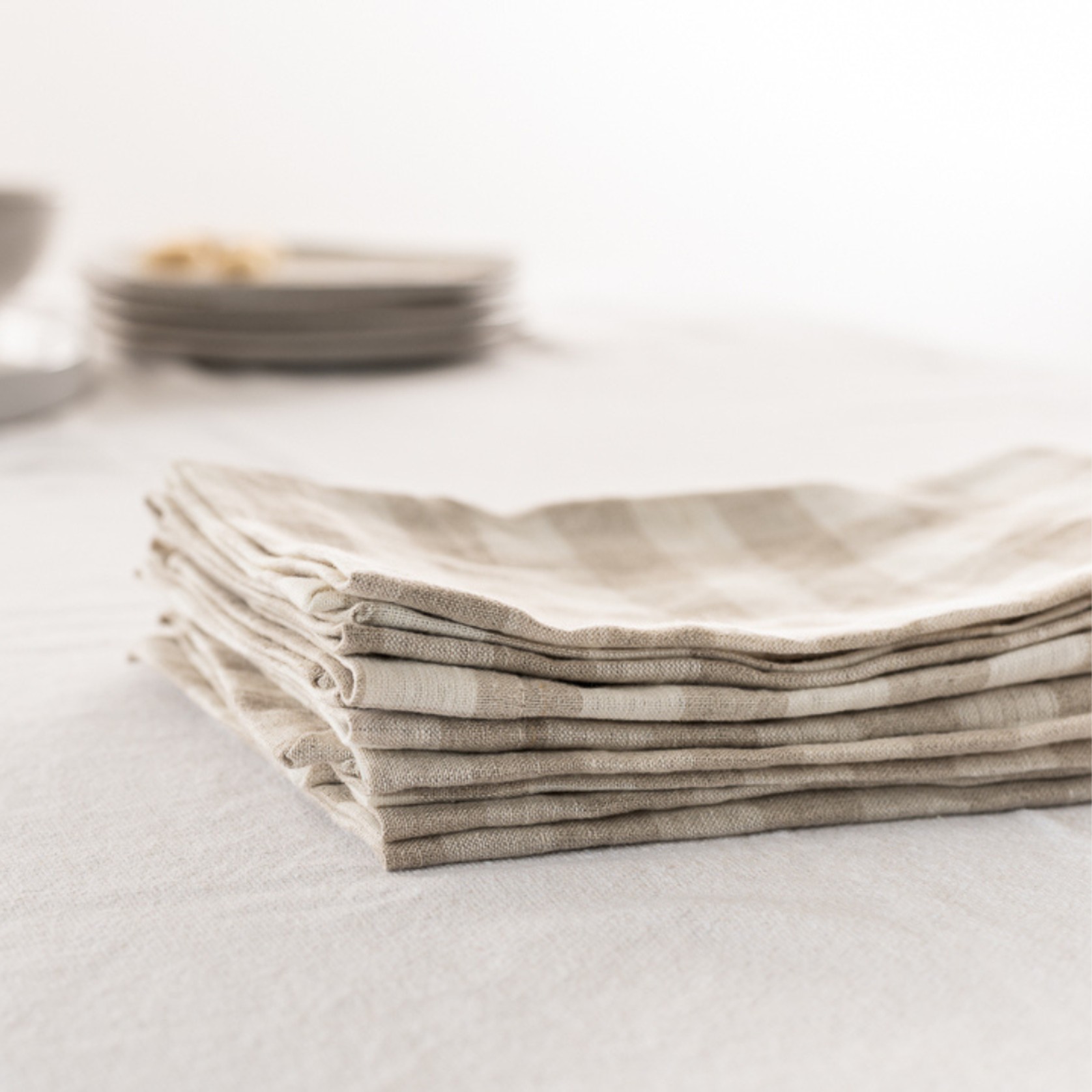 100% French Flax Linen Napkin- Set 4-Natural Gingham gallery detail image