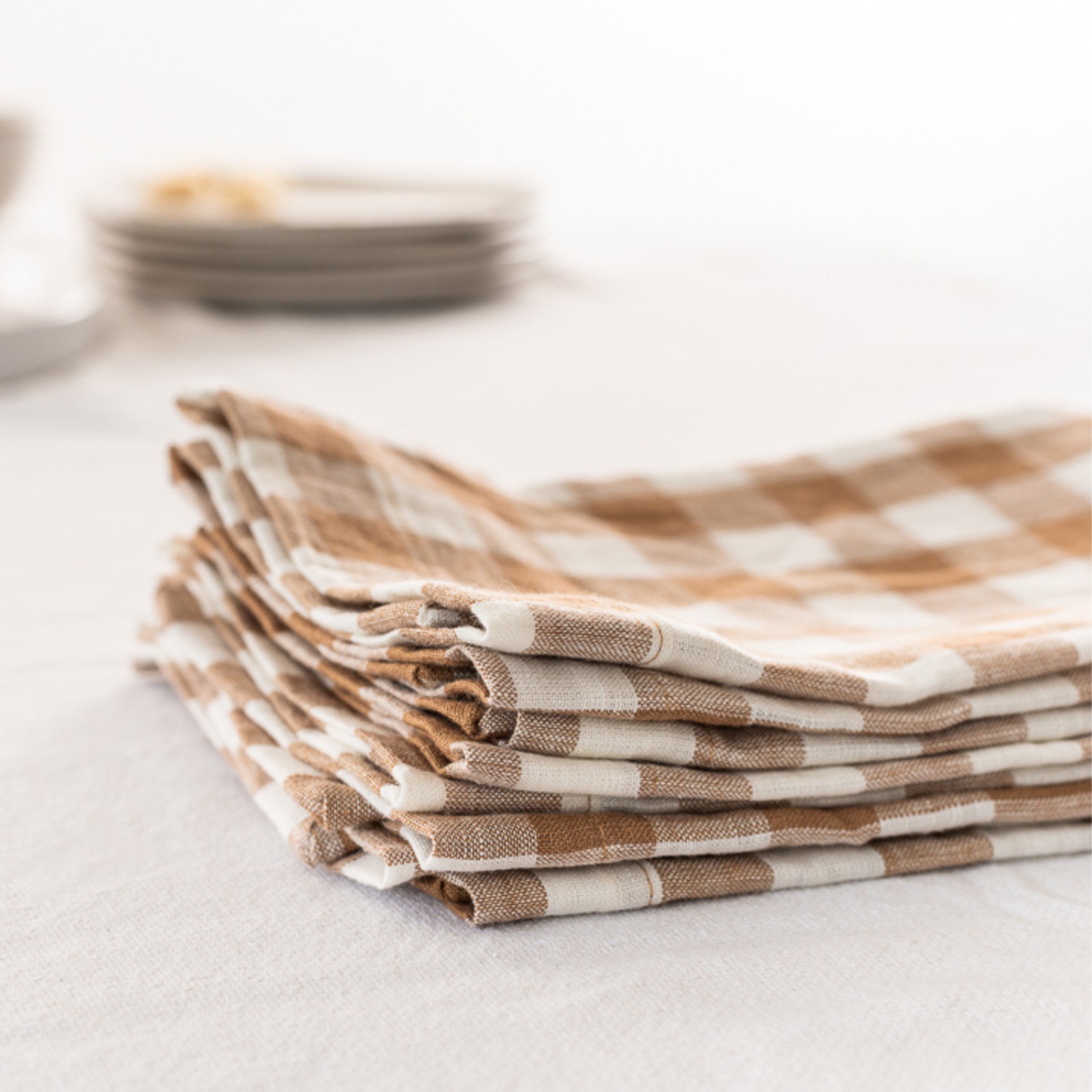 100% French Flax Linen Napkin- Set 4-Ginger Gingham gallery detail image