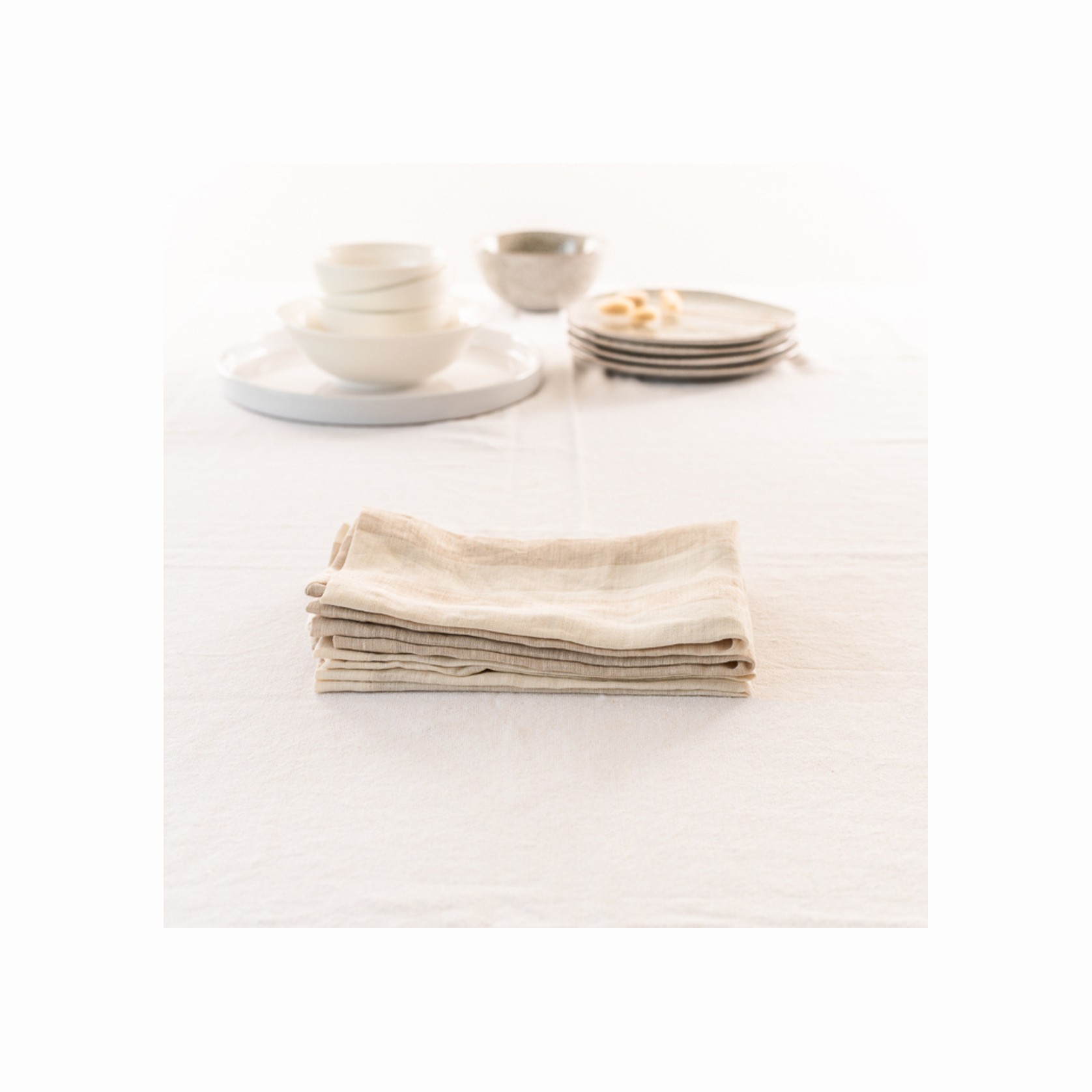 100% French Flax Linen Napkin- Set 4-Wide Natural Stripe gallery detail image