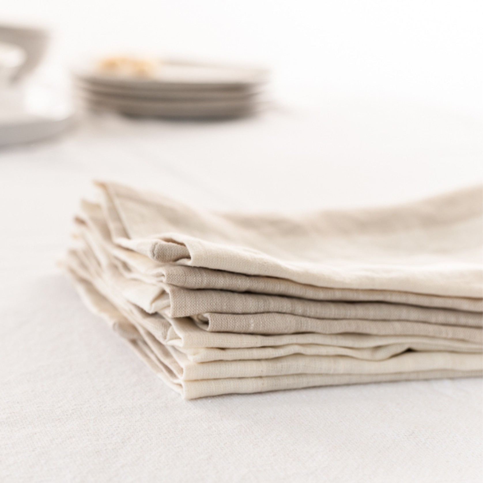 100% French Flax Linen Napkin- Set 4-Wide Natural Stripe gallery detail image