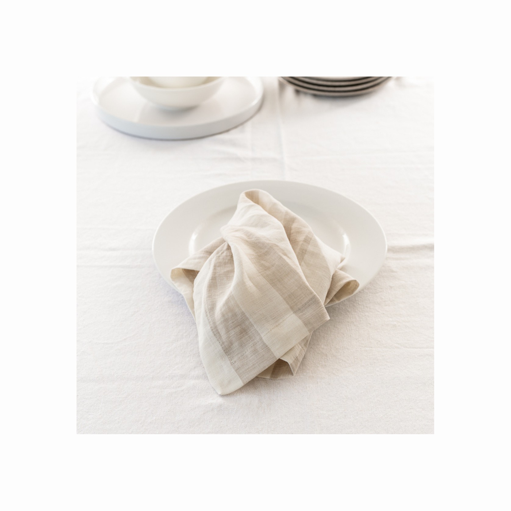 100% French Flax Linen Napkin- Set 4-Wide Natural Stripe gallery detail image