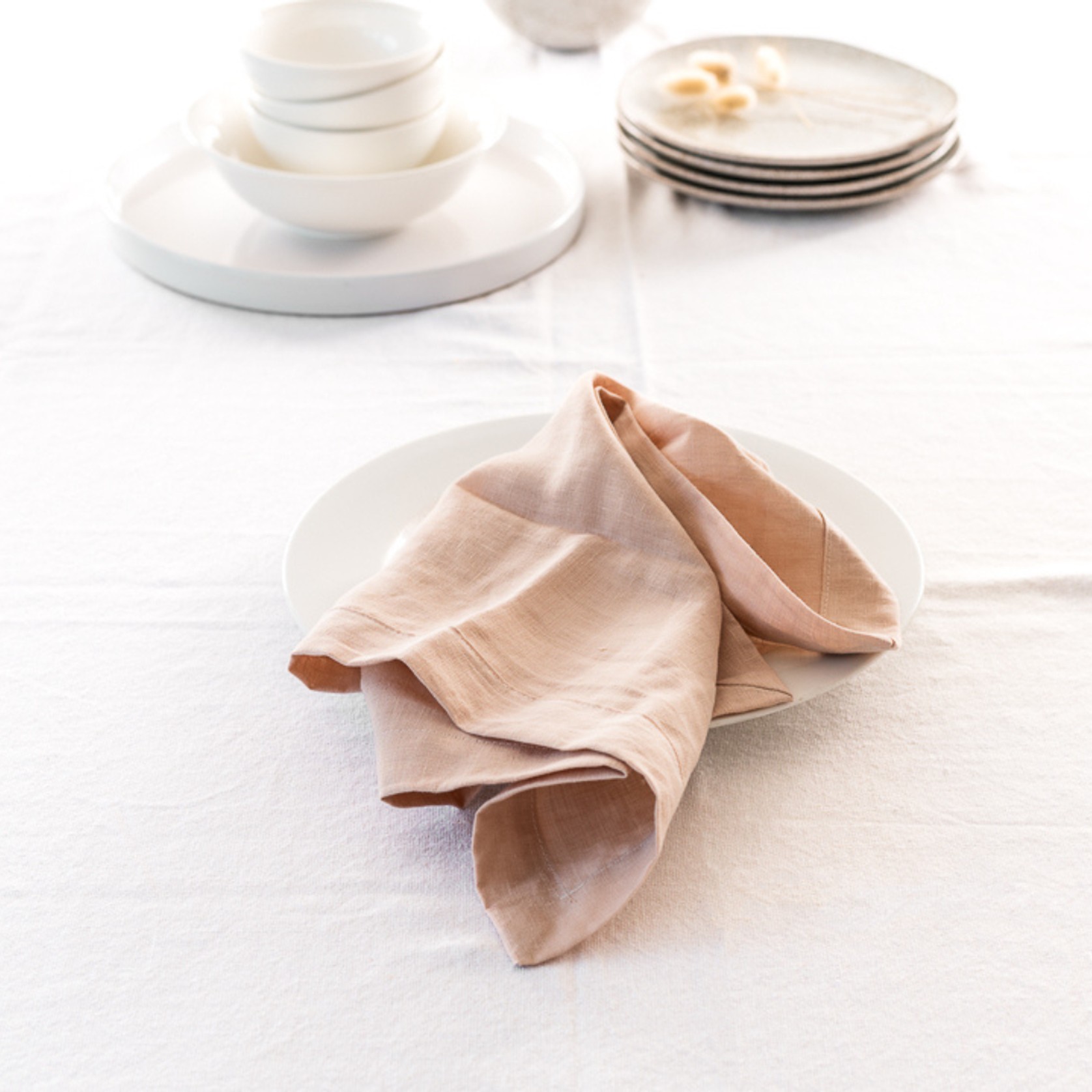 100% French Flax Linen Napkin- Set 4-Latte gallery detail image