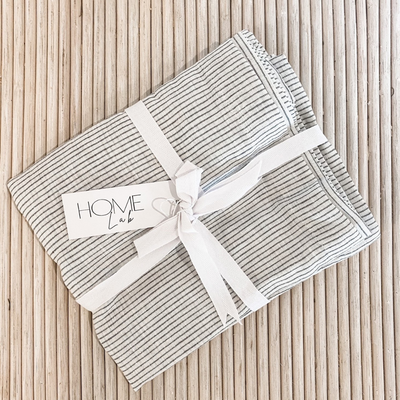 100% French Flax Linen Napkin- Set of 4 Charcoal Pinstripe gallery detail image