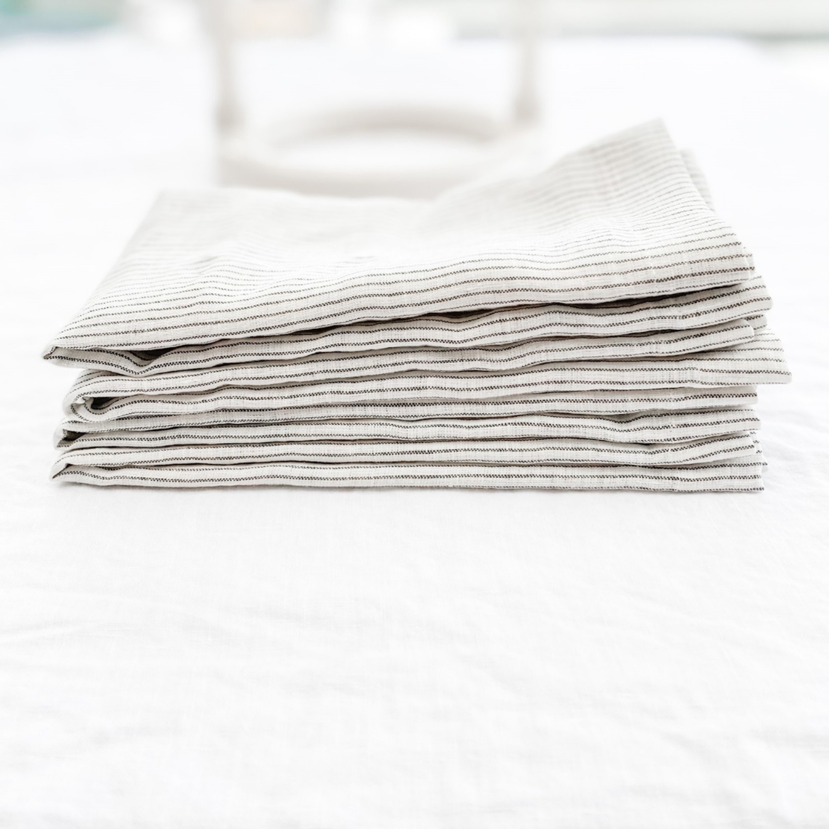 100% French Flax Linen Napkin- Set of 4 Charcoal Pinstripe gallery detail image