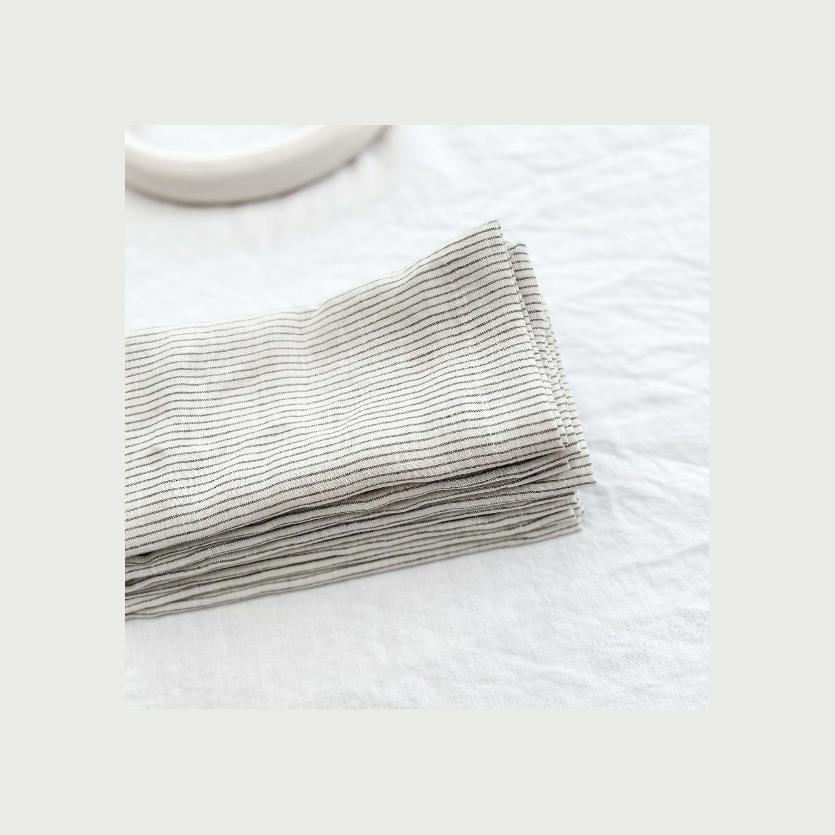 100% French Flax Linen Napkin- Set of 4 Charcoal Pinstripe gallery detail image