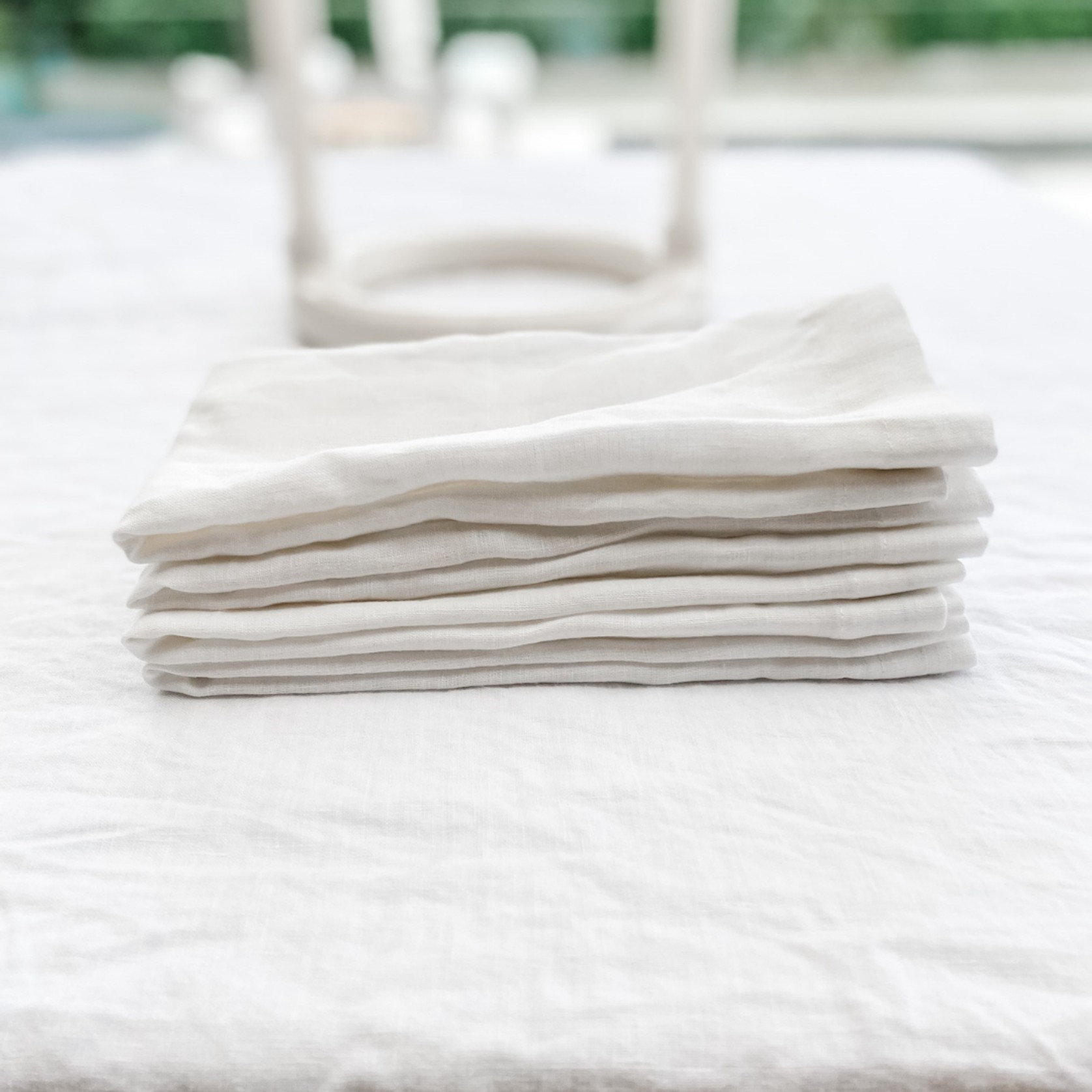 100% French Flax Linen Napkin- Set of 4 White gallery detail image
