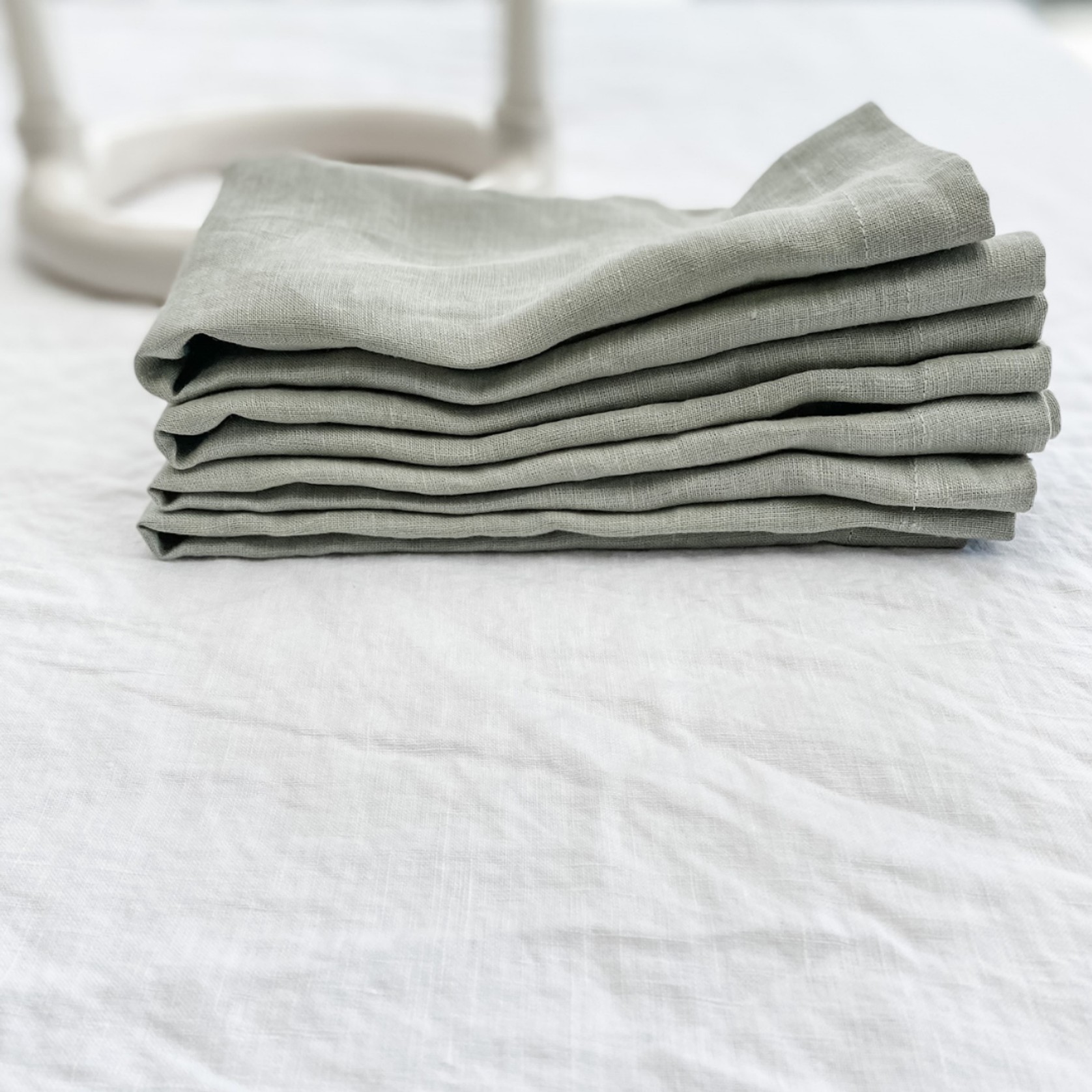 100% French Flax Linen Napkin- Set of 4 Sage gallery detail image