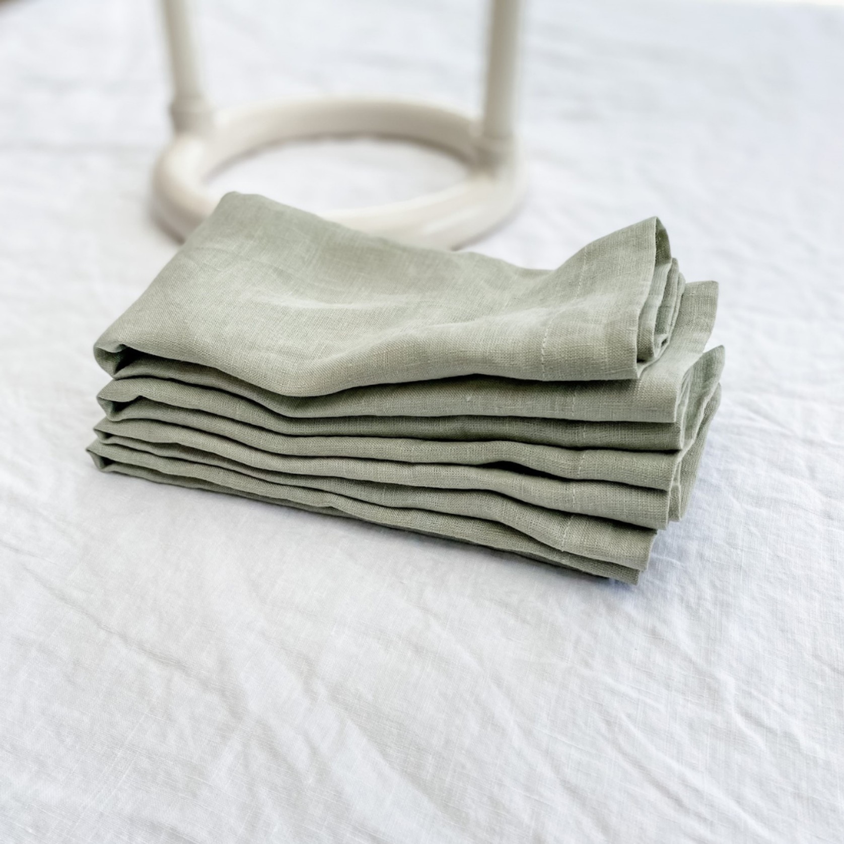100% French Flax Linen Napkin- Set of 4 Sage gallery detail image