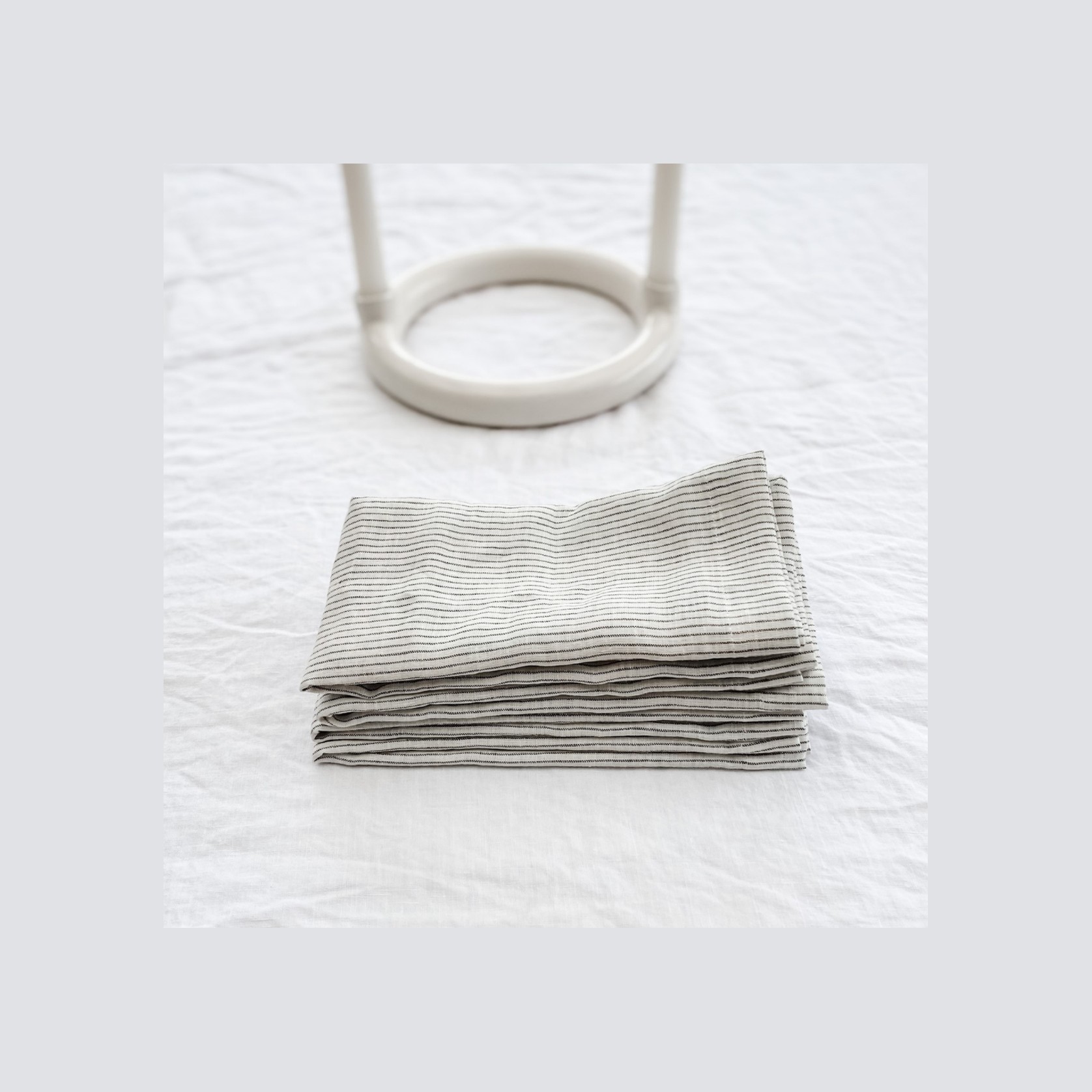 100% French Flax Linen Napkin- Set of 4 Charcoal Pinstripe gallery detail image