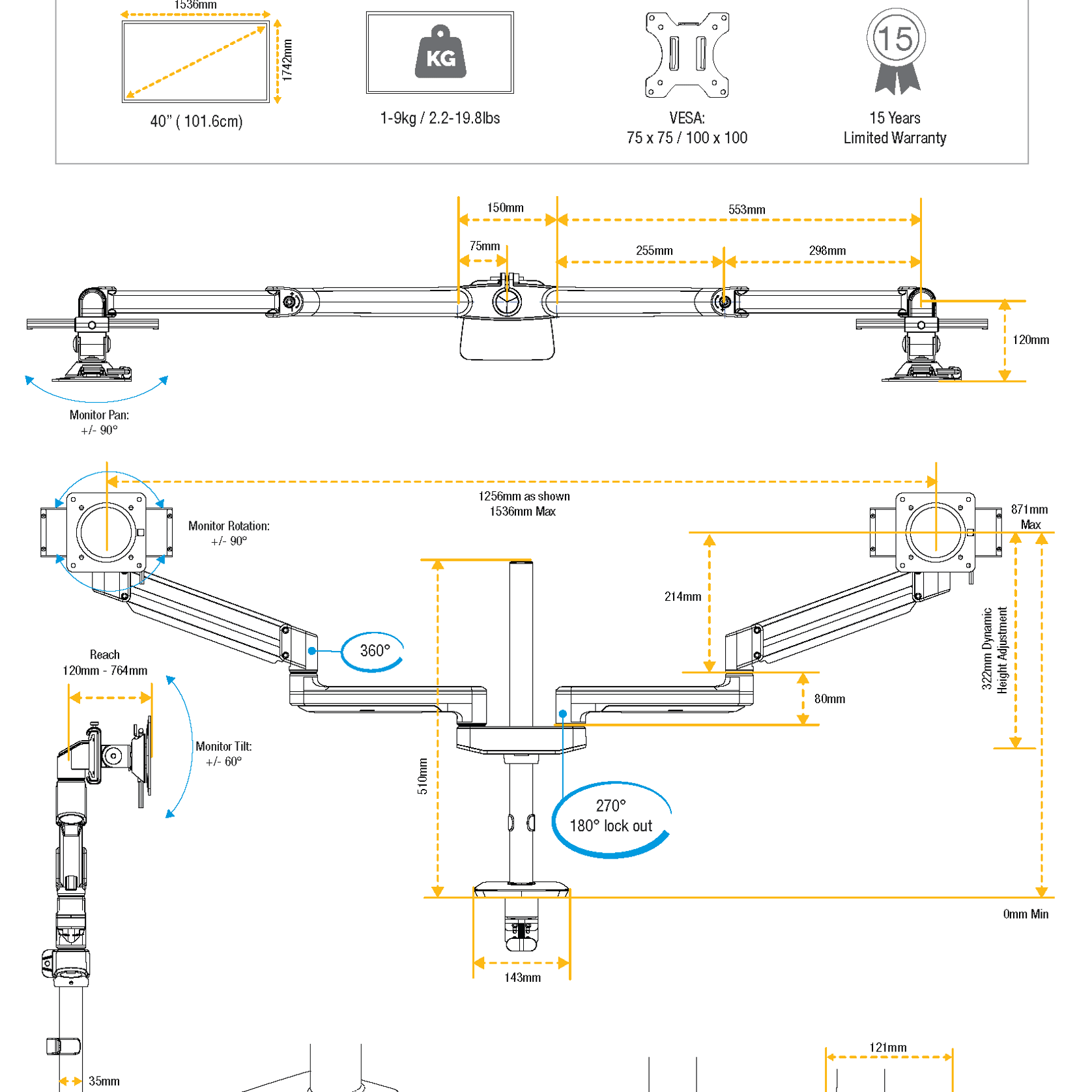 Tallo Modular™ 2FMS Monitor Arm gallery detail image