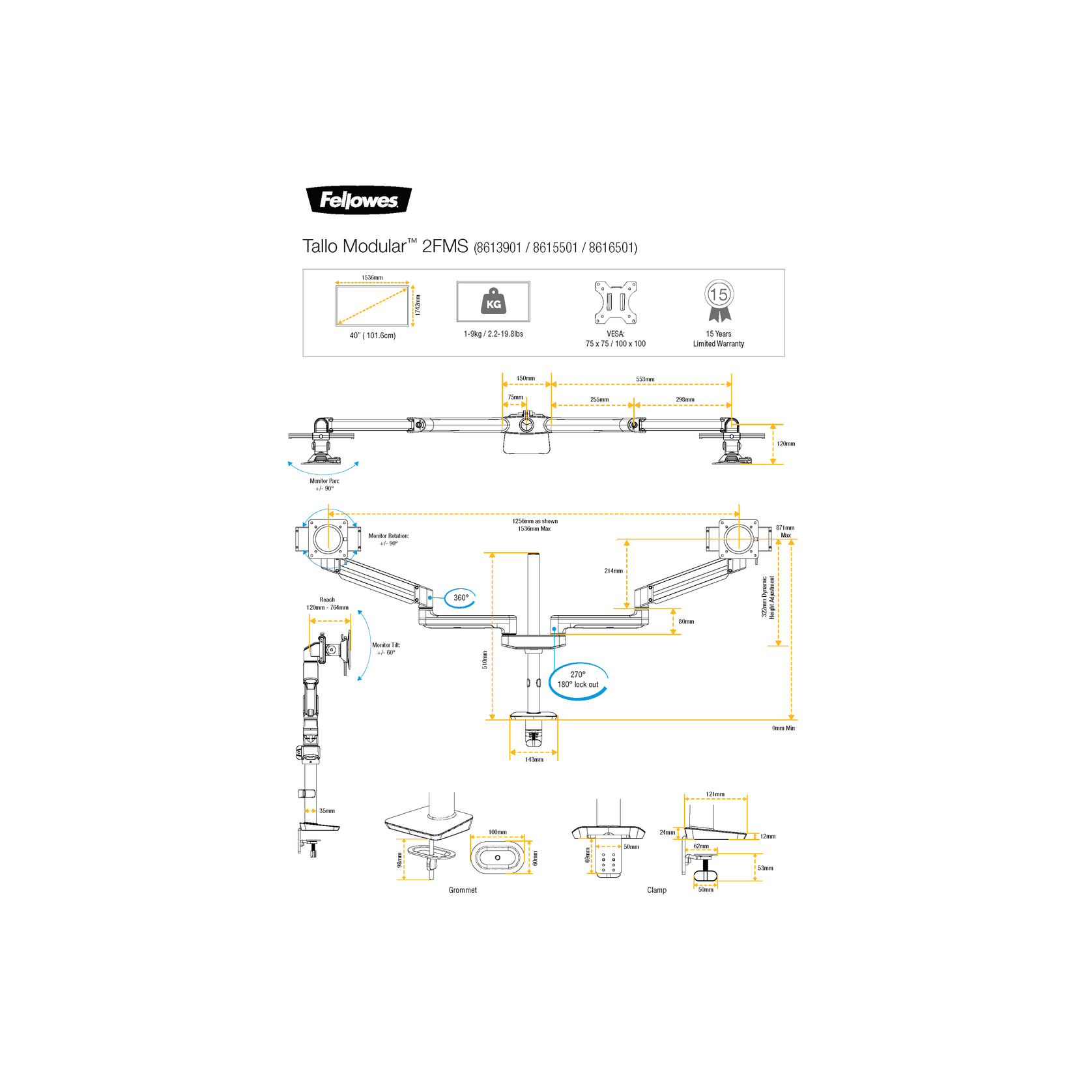 Tallo Modular™ 2FMS Monitor Arm gallery detail image