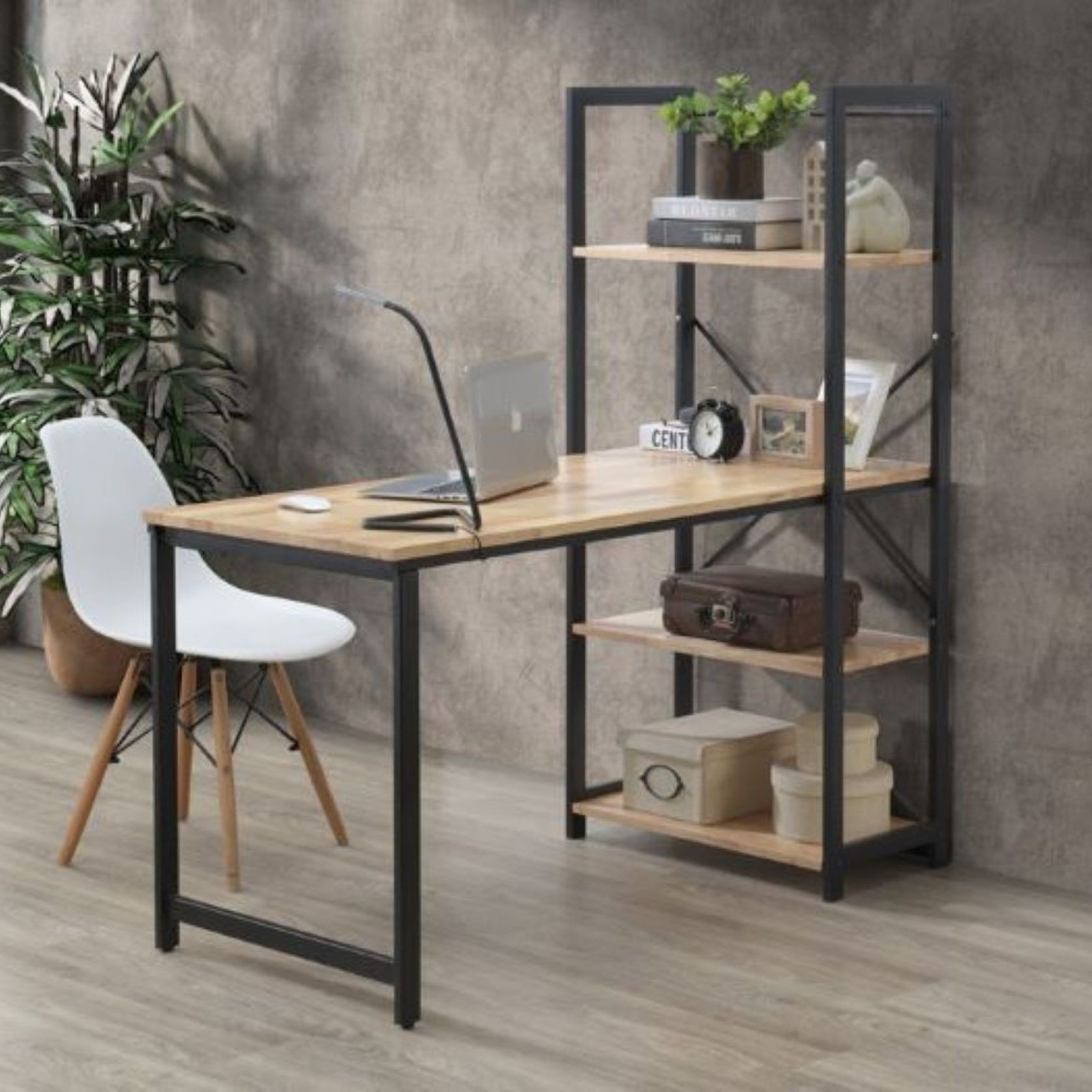 Axel 2-in-1 Desk & Shelving Unit  Black Steel & Natural gallery detail image