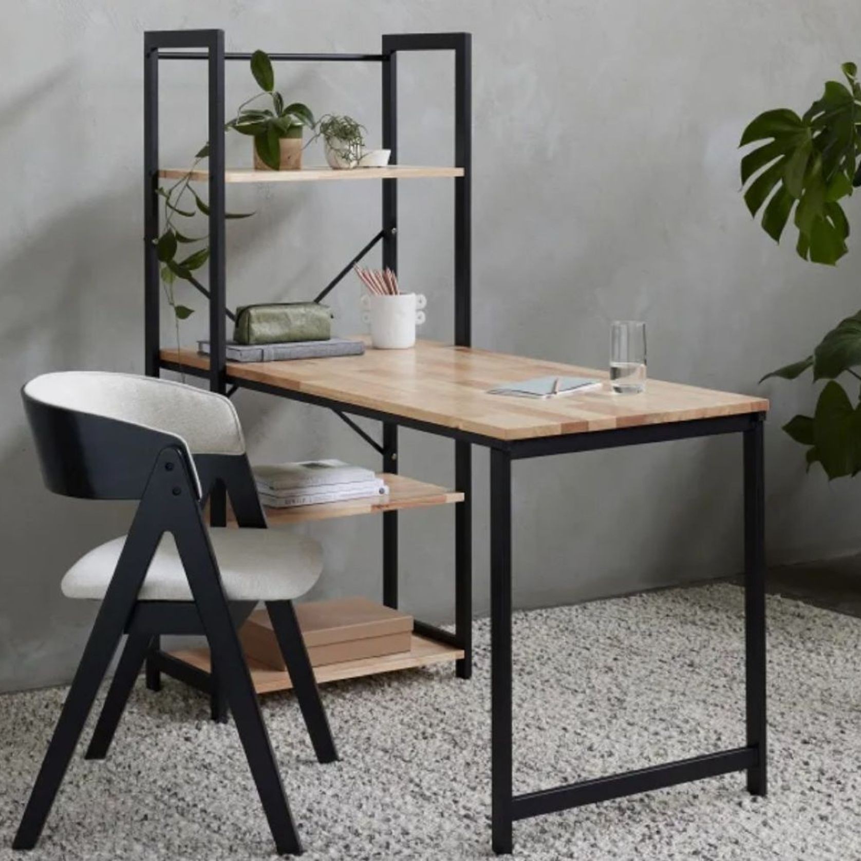 Axel 2-in-1 Desk & Shelving Unit  Black Steel & Natural gallery detail image