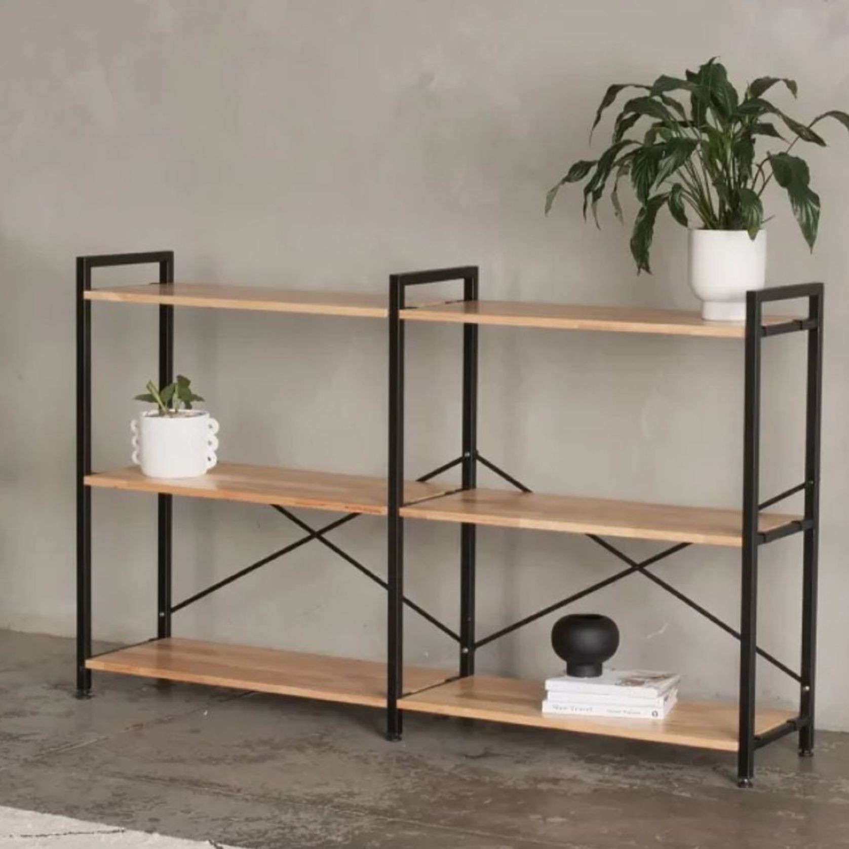 Axel 2PCE Shelving Unit Short | Black Steel & Natural gallery detail image