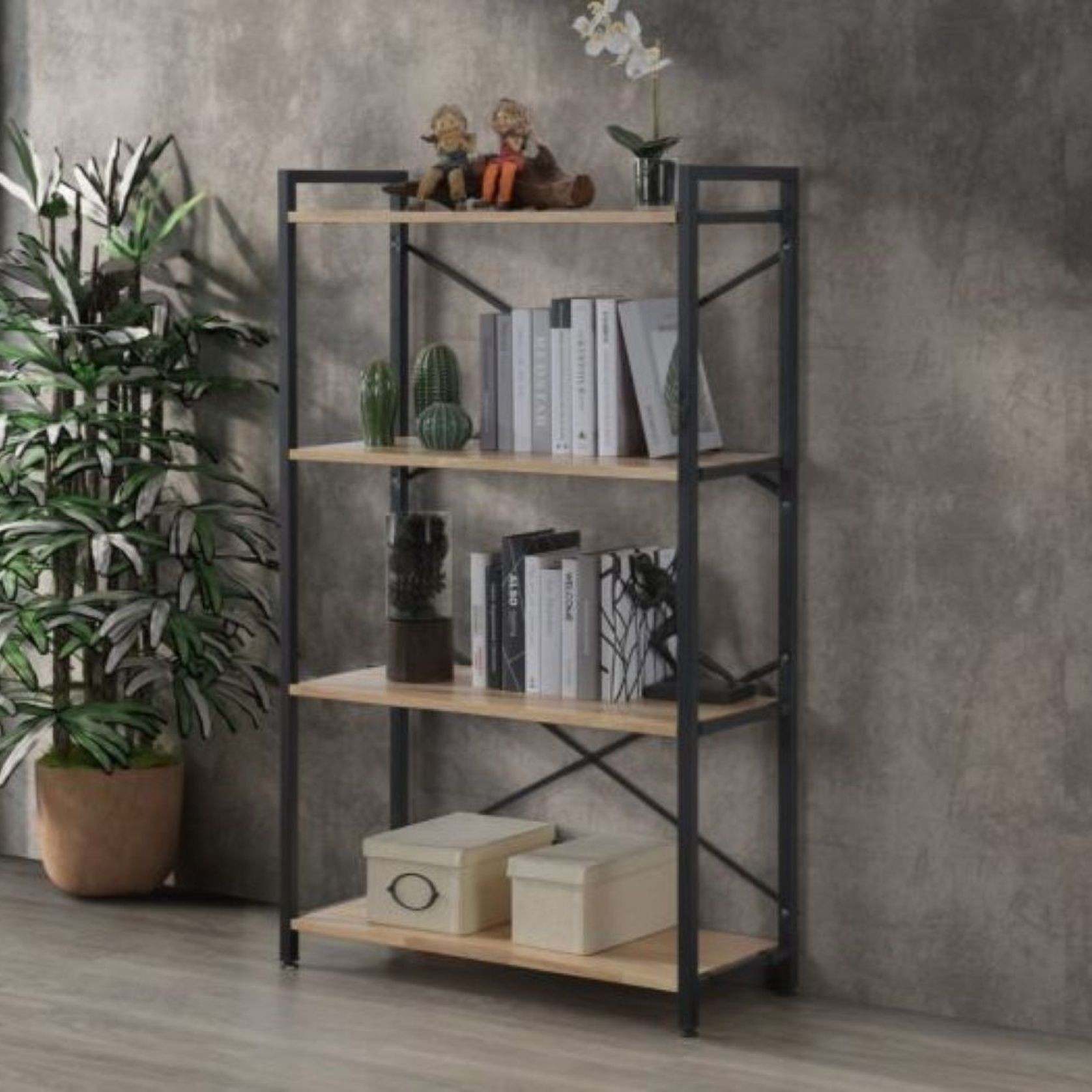 Axel Main Shelving Unit Medium | Black Steel & Natural gallery detail image