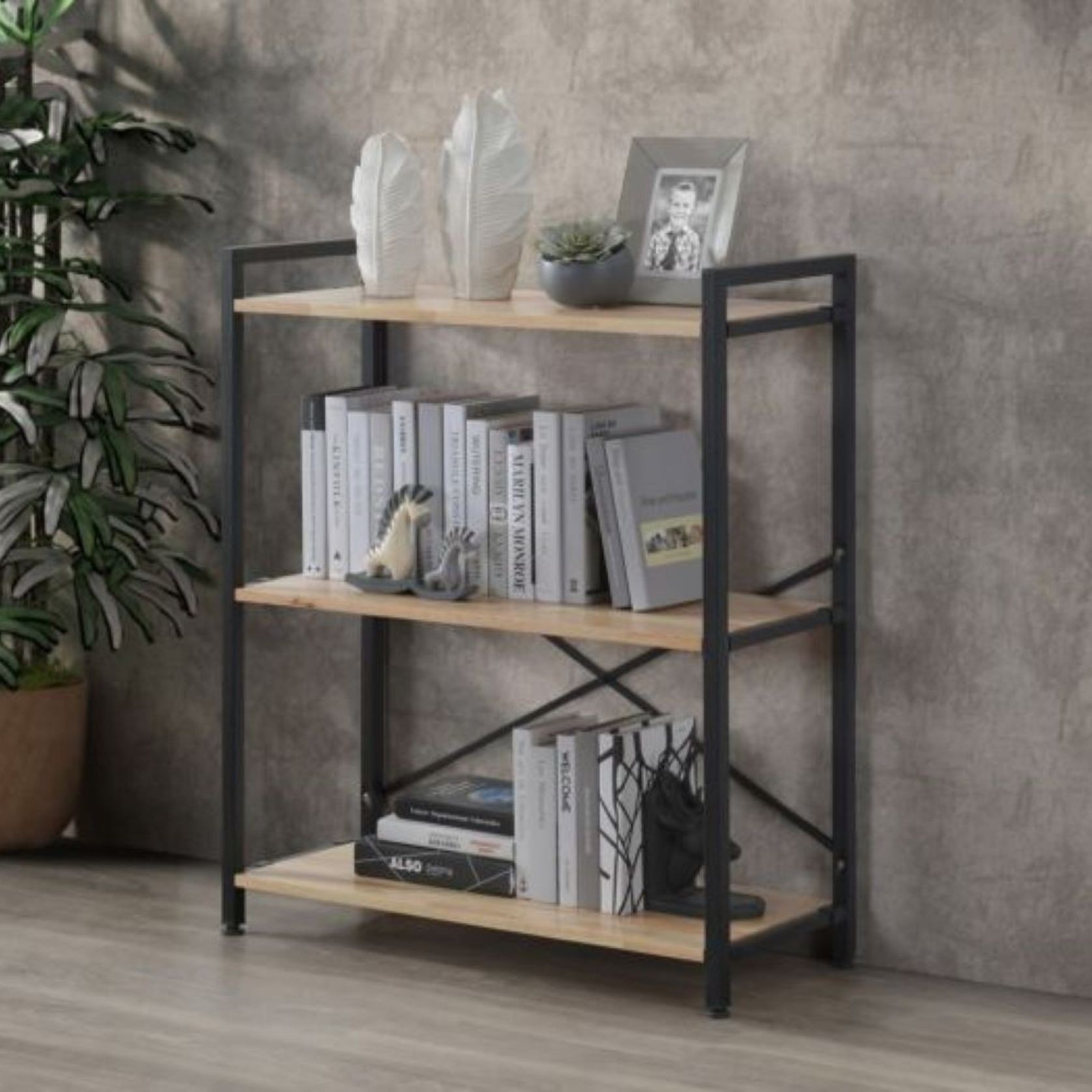 Axel Main Shelving Unit short | Black Steel & Natural gallery detail image