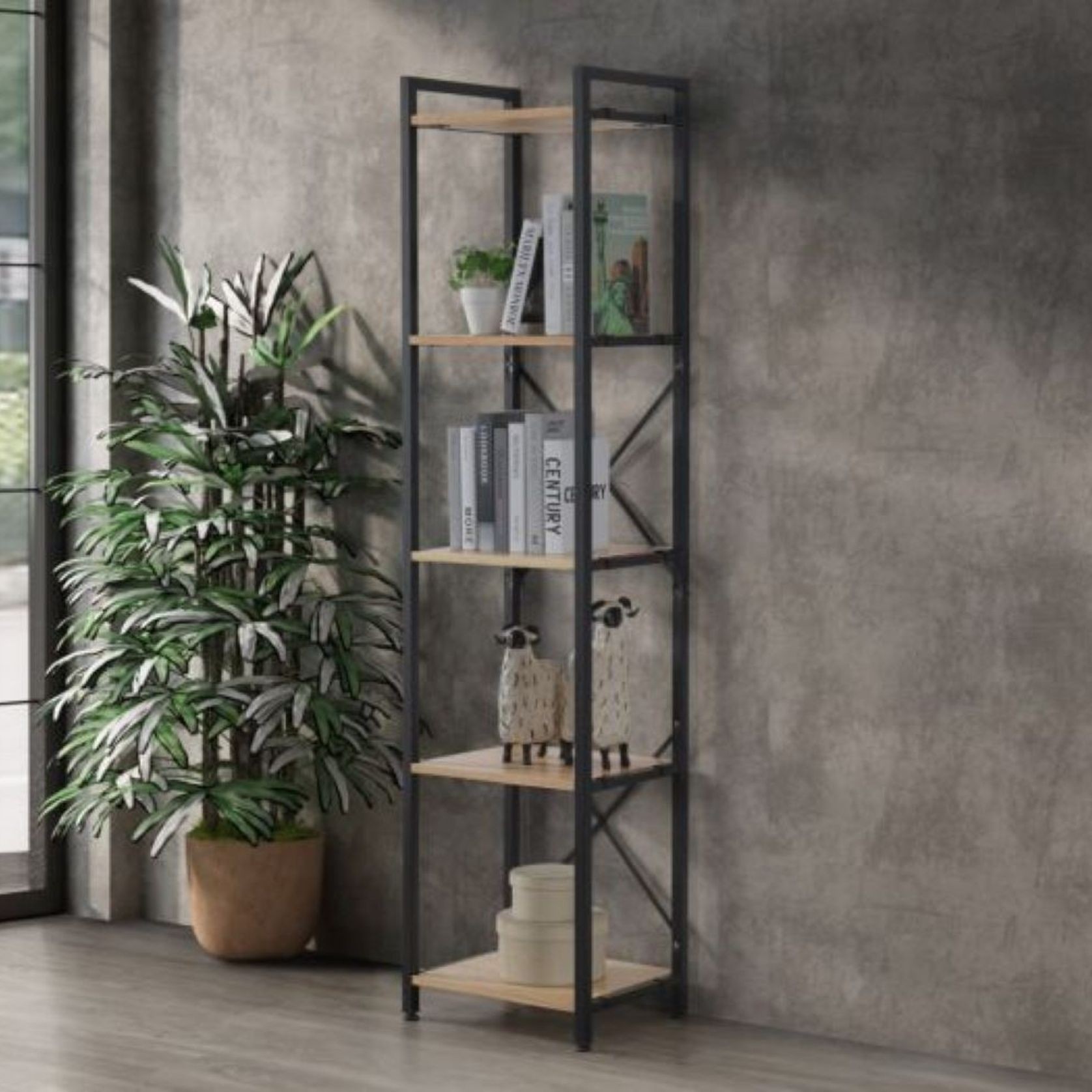 Axel Modular Main Shelving Unit | Black Steel & Natural gallery detail image