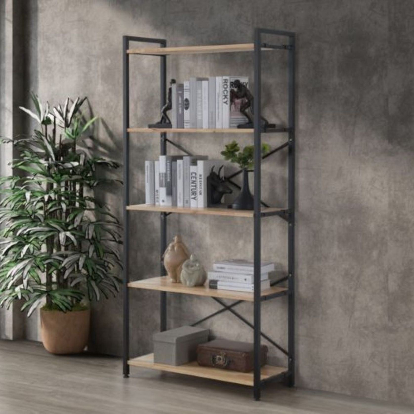 Axel Modular Main Shelving Unit | Black Steel & Natural gallery detail image