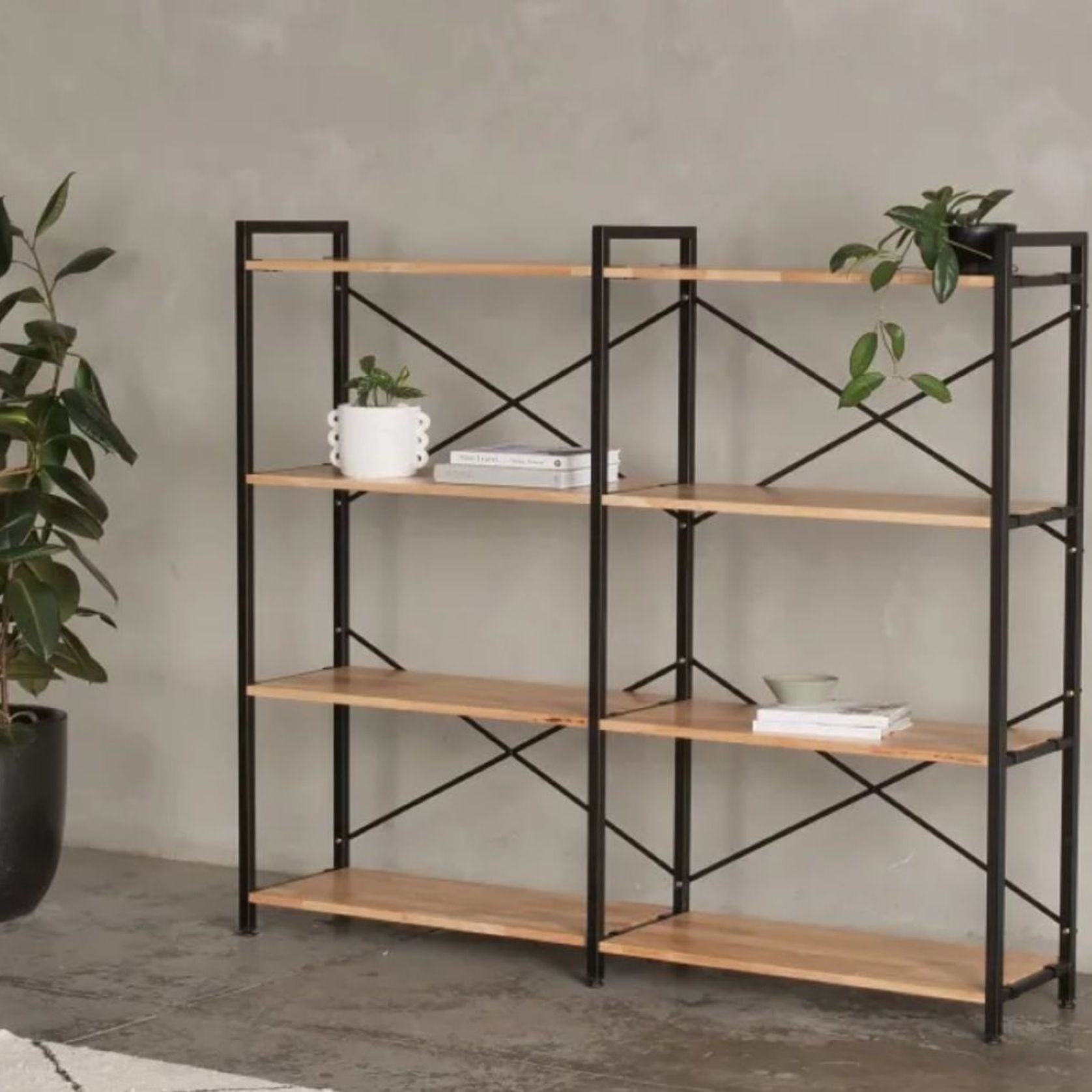 Axel 2PCE Shelving Unit Medium | Black Steel & Natural gallery detail image