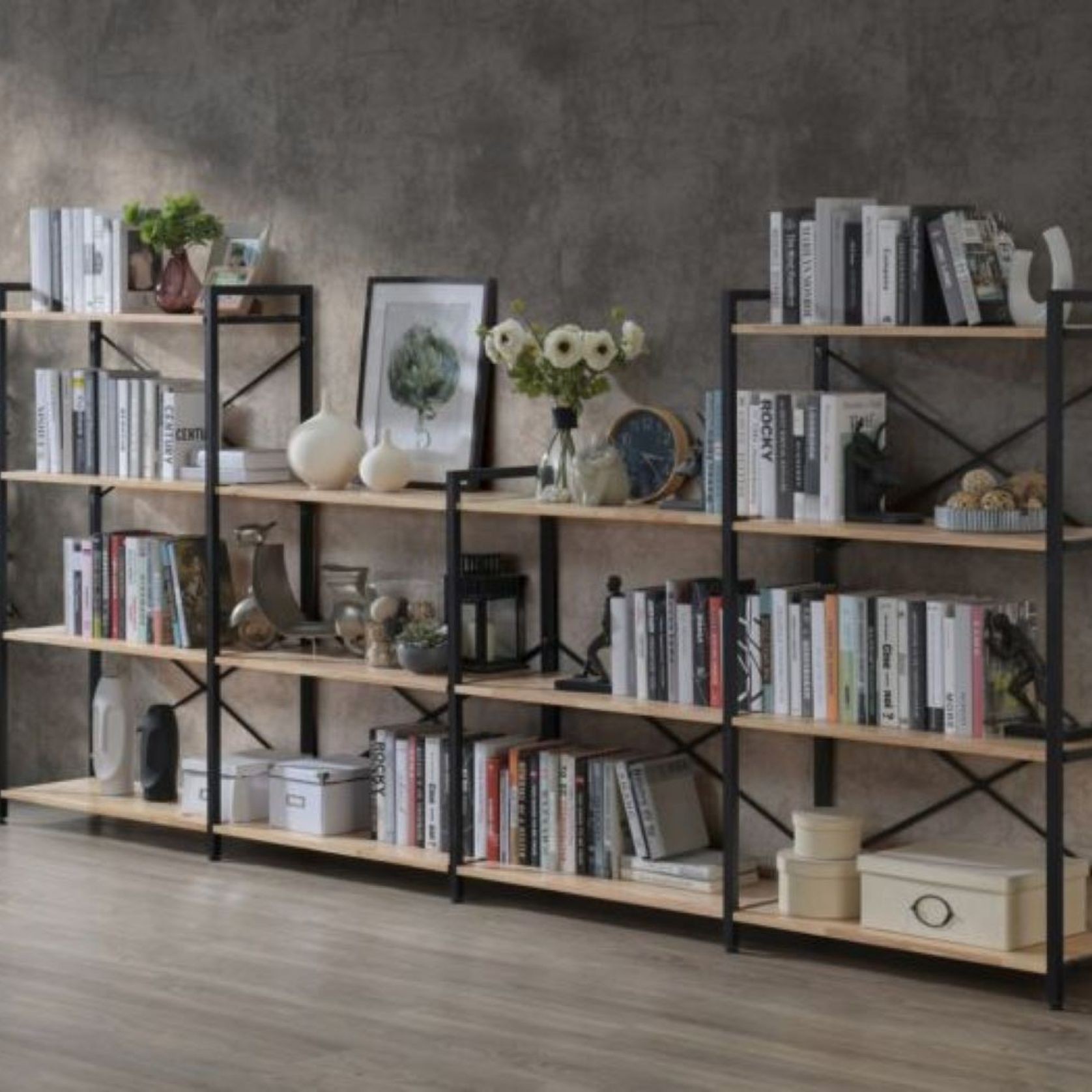 Axel 4PCE Shelving Unit U-Shape | Black Steel & Natural gallery detail image