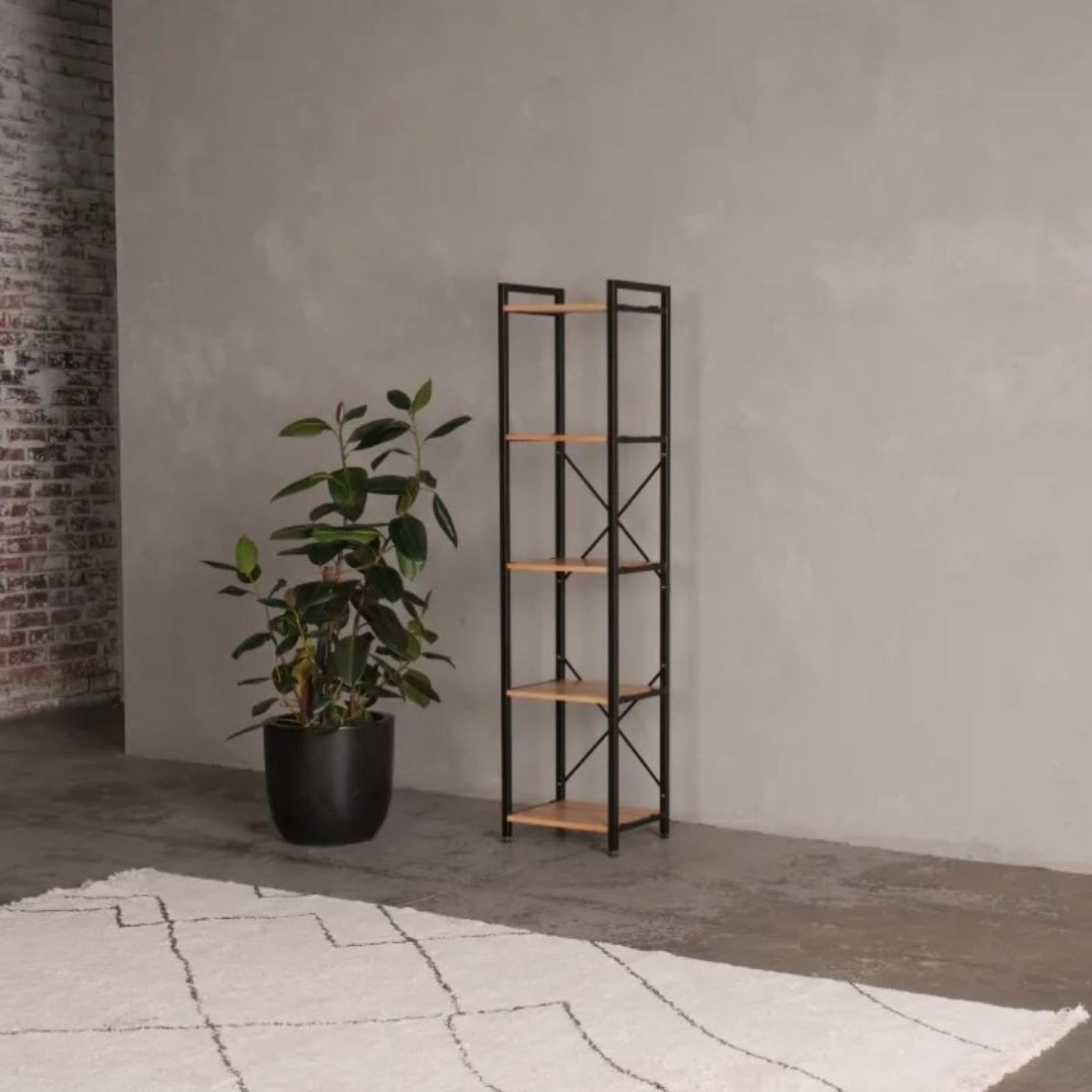 Axel Modular Main Shelving Unit | Black Steel & Natural gallery detail image