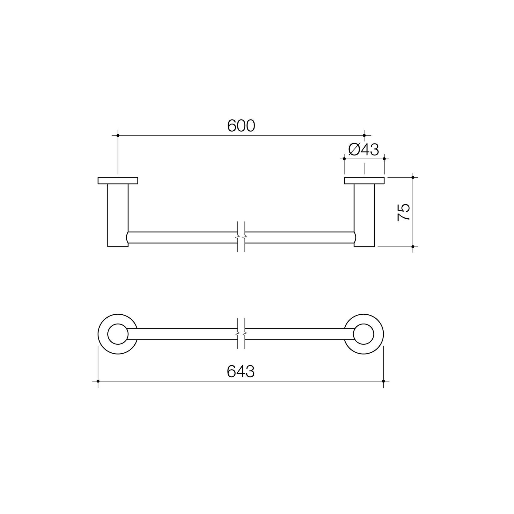 Liano II Single Towel Rail 640mm gallery detail image