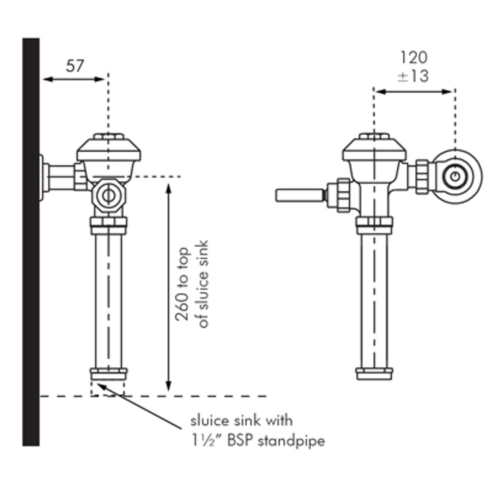 Zurn Exposed Mounted Sluice Sink Flush Valve gallery detail image