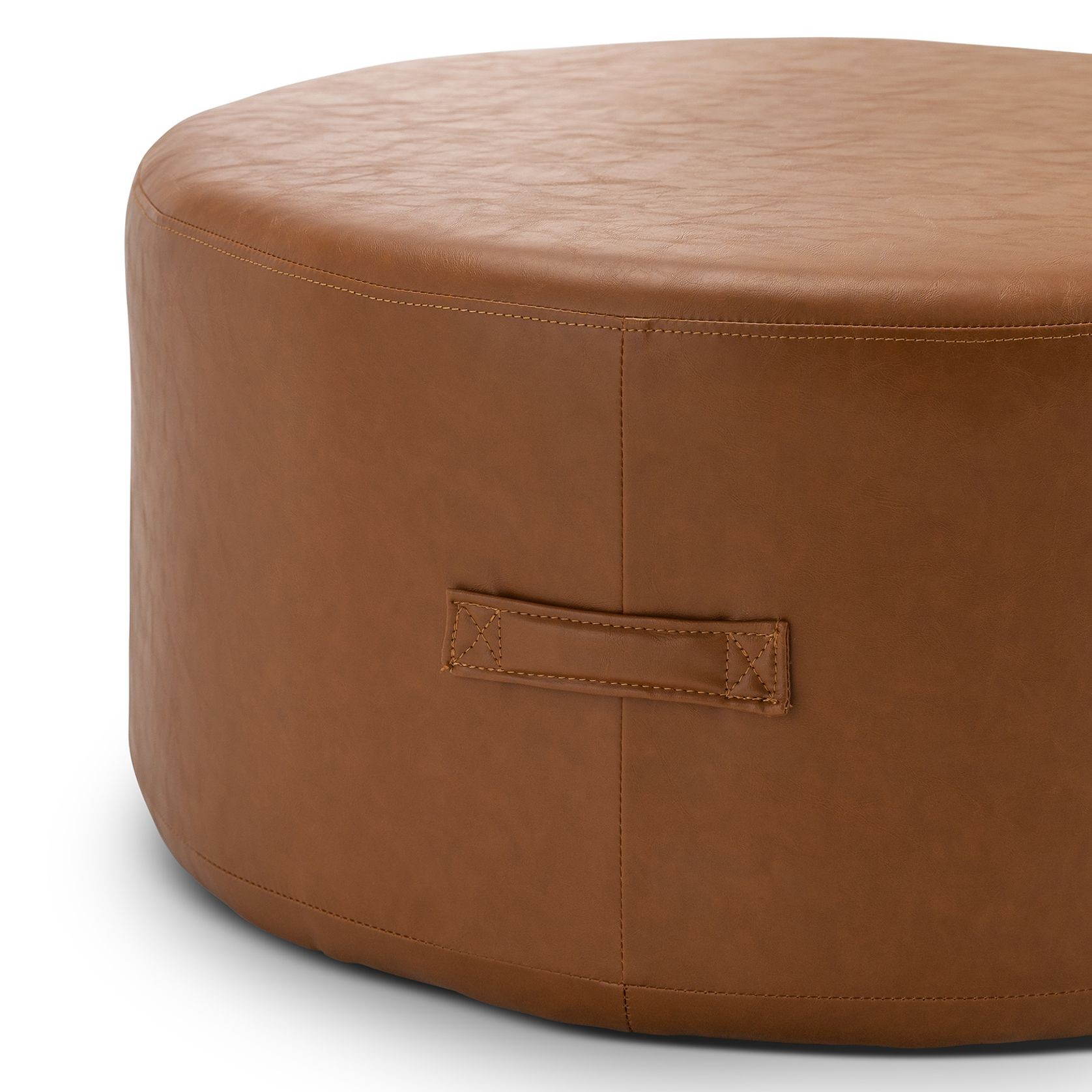 Halle Medium Round Vegan Leather Ottoman | Whiskey Tan gallery detail image