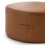 Halle Medium Round Vegan Leather Ottoman | Whiskey Tan gallery detail image