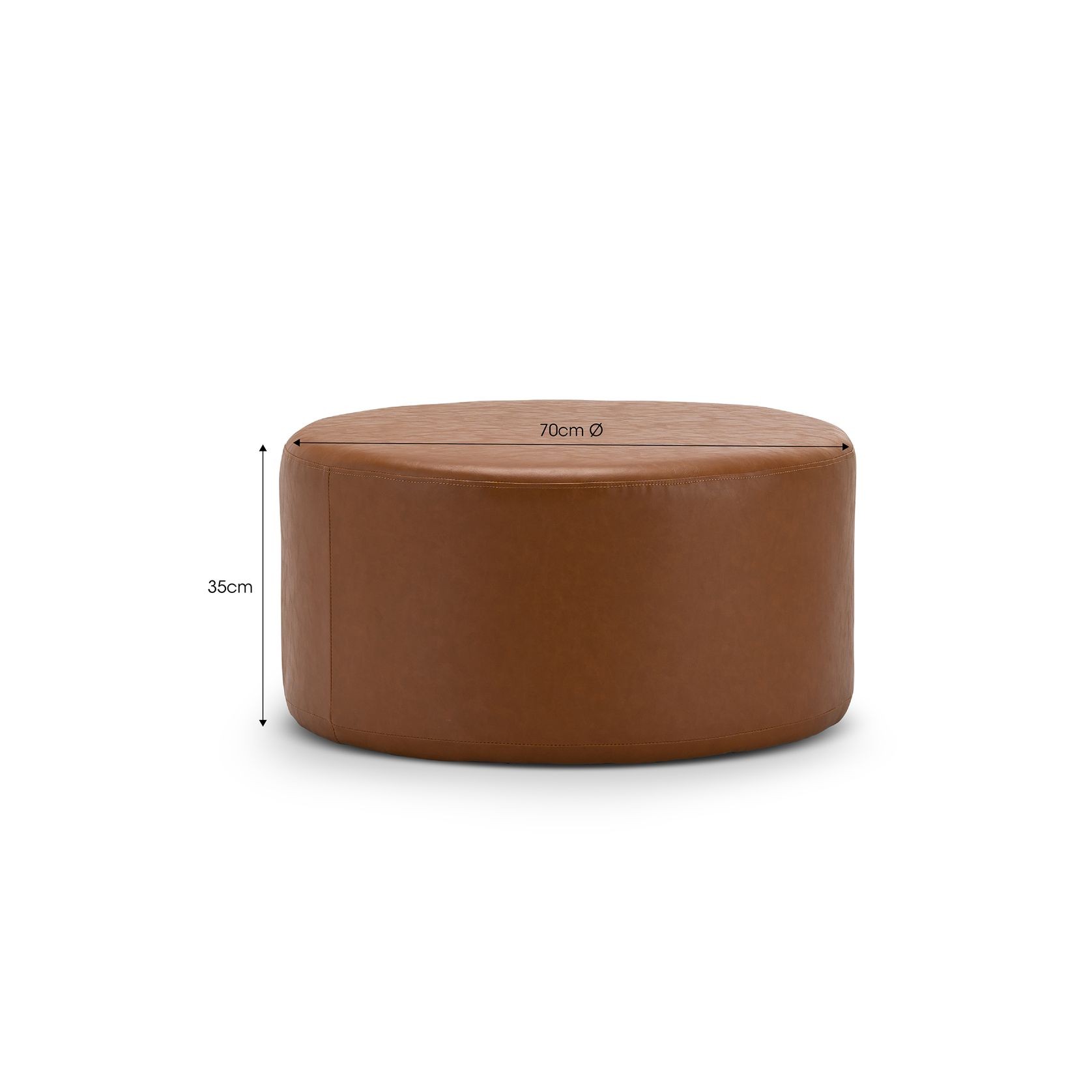 Halle Medium Round Vegan Leather Ottoman | Whiskey Tan gallery detail image