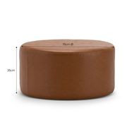 Halle Medium Round Vegan Leather Ottoman | Whiskey Tan gallery detail image