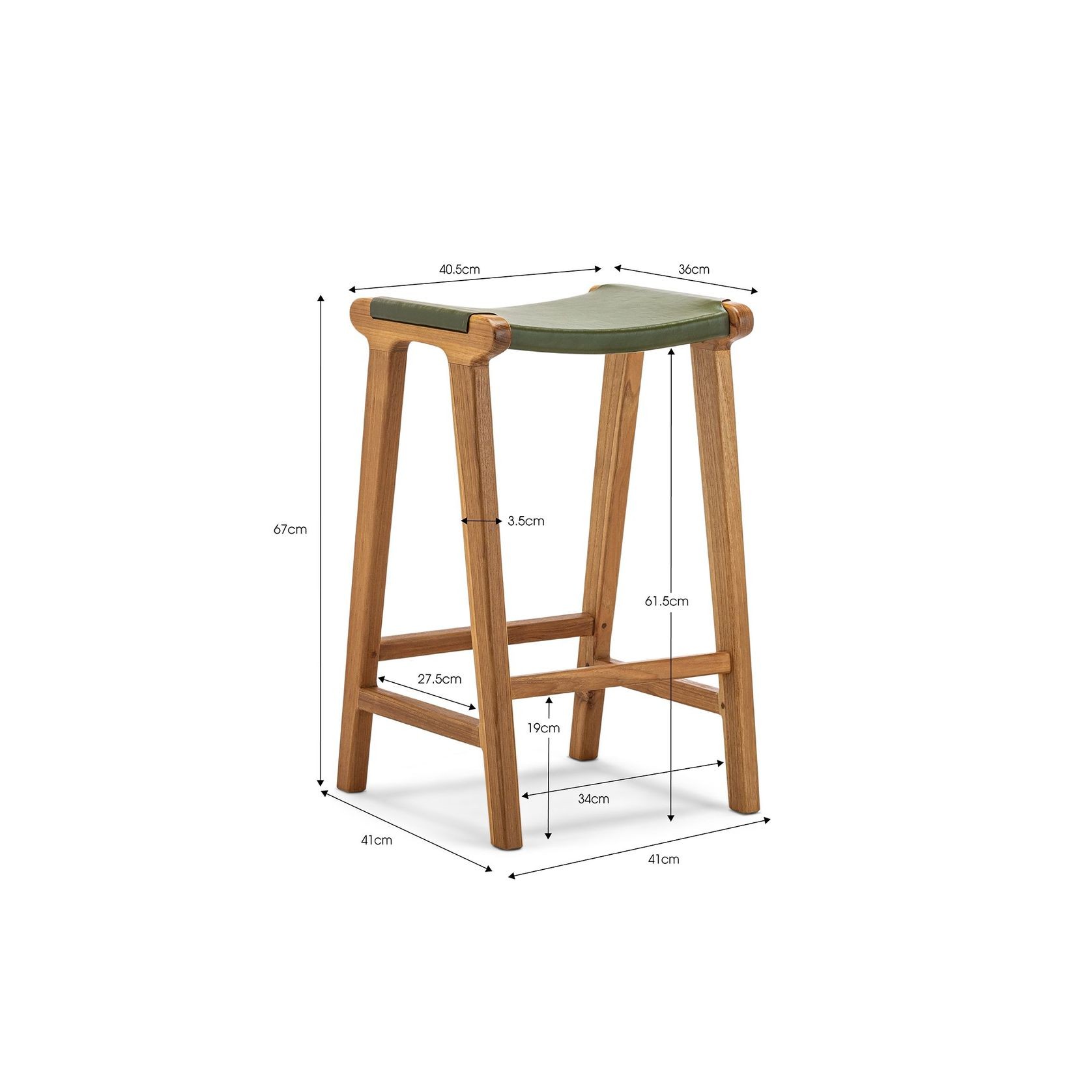 Casey 67cm Flat Leather Barstool | Olive Green gallery detail image