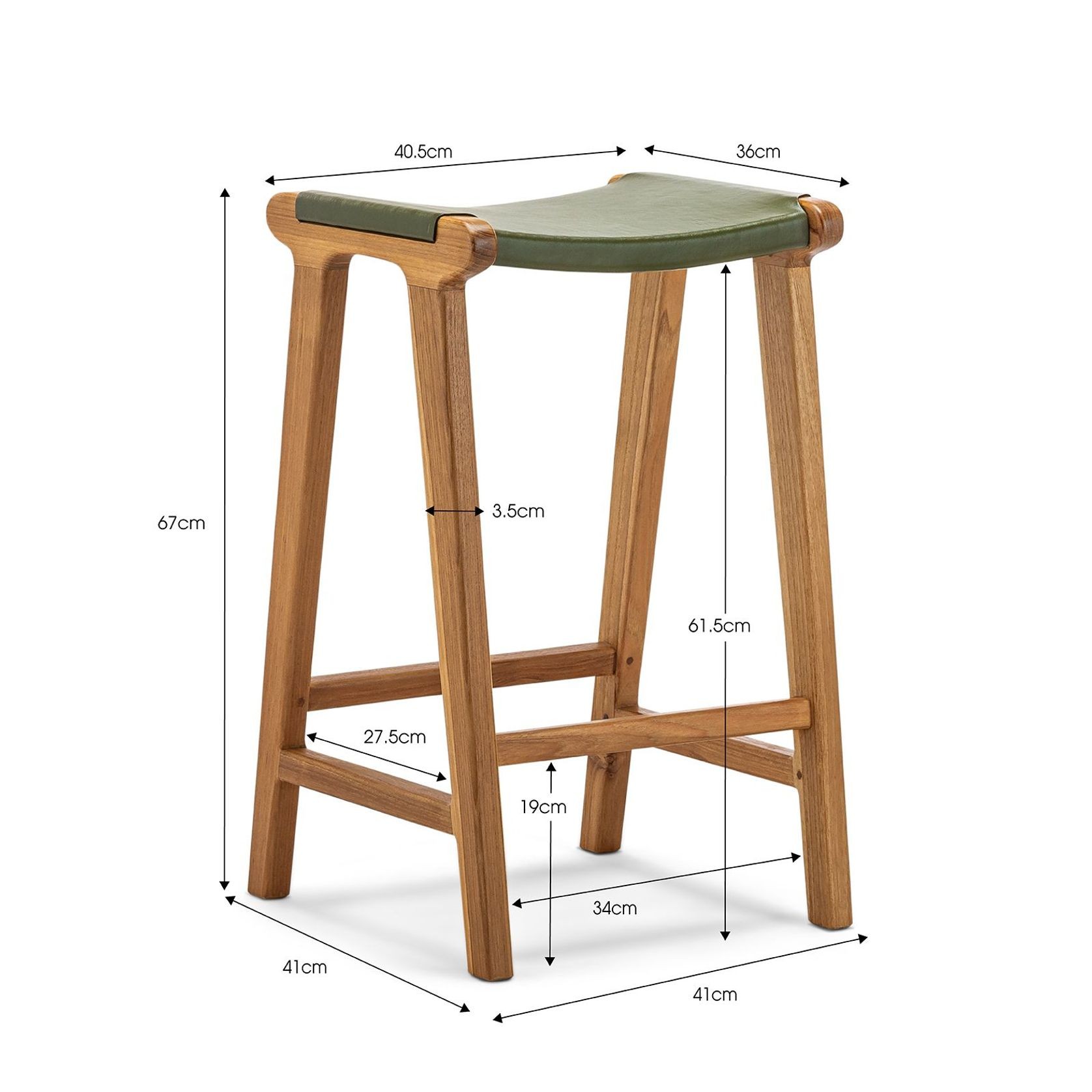 Casey 67cm Flat Leather Barstool | Olive Green gallery detail image