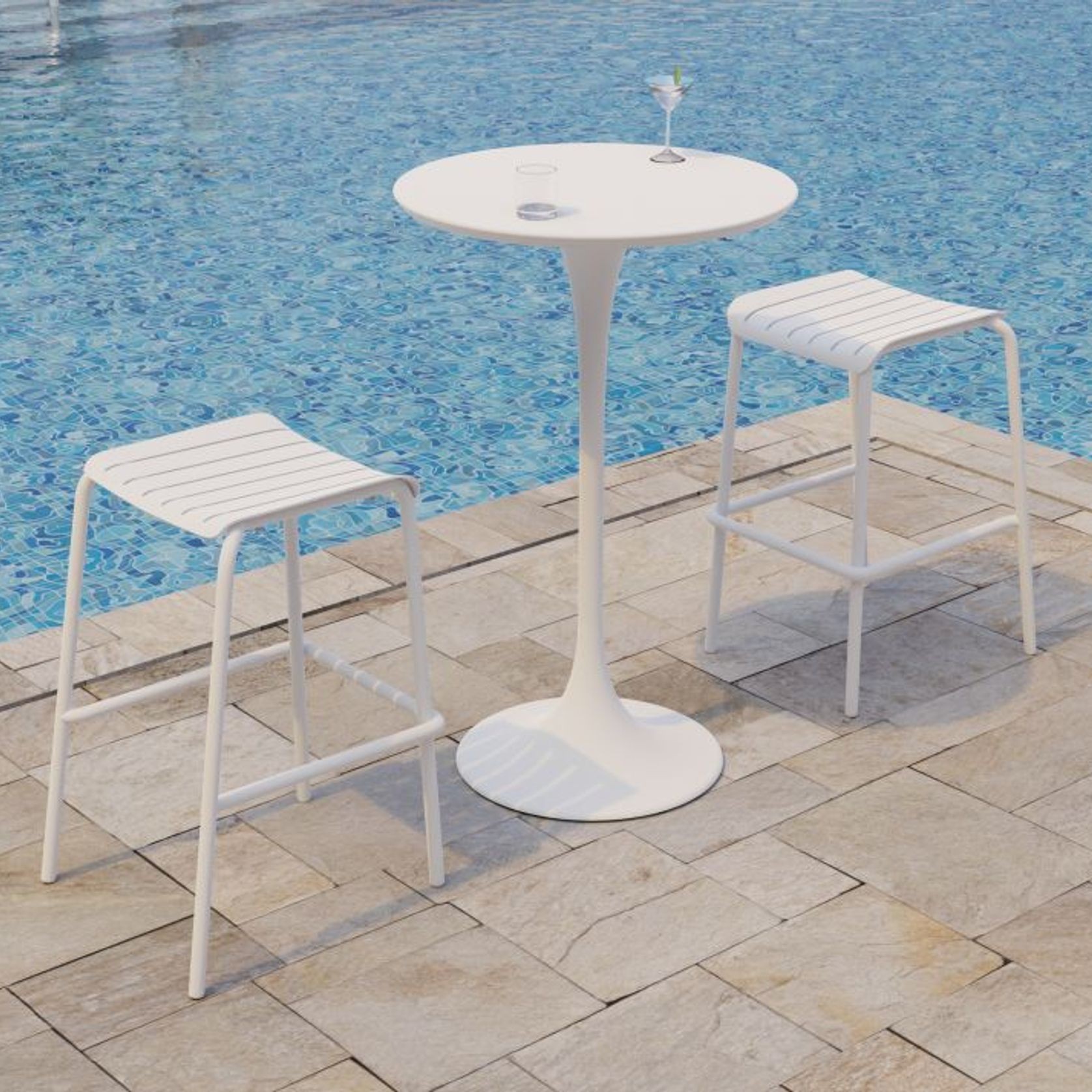 Roku Outdoor Backless Bar Stool in Matt White gallery detail image