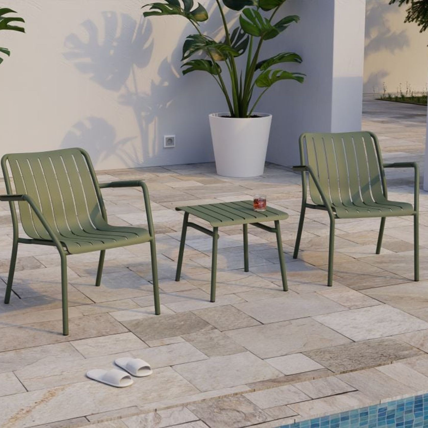Roku Outdoor Low Stool Footrest in Matt Eucalyptus Green gallery detail image