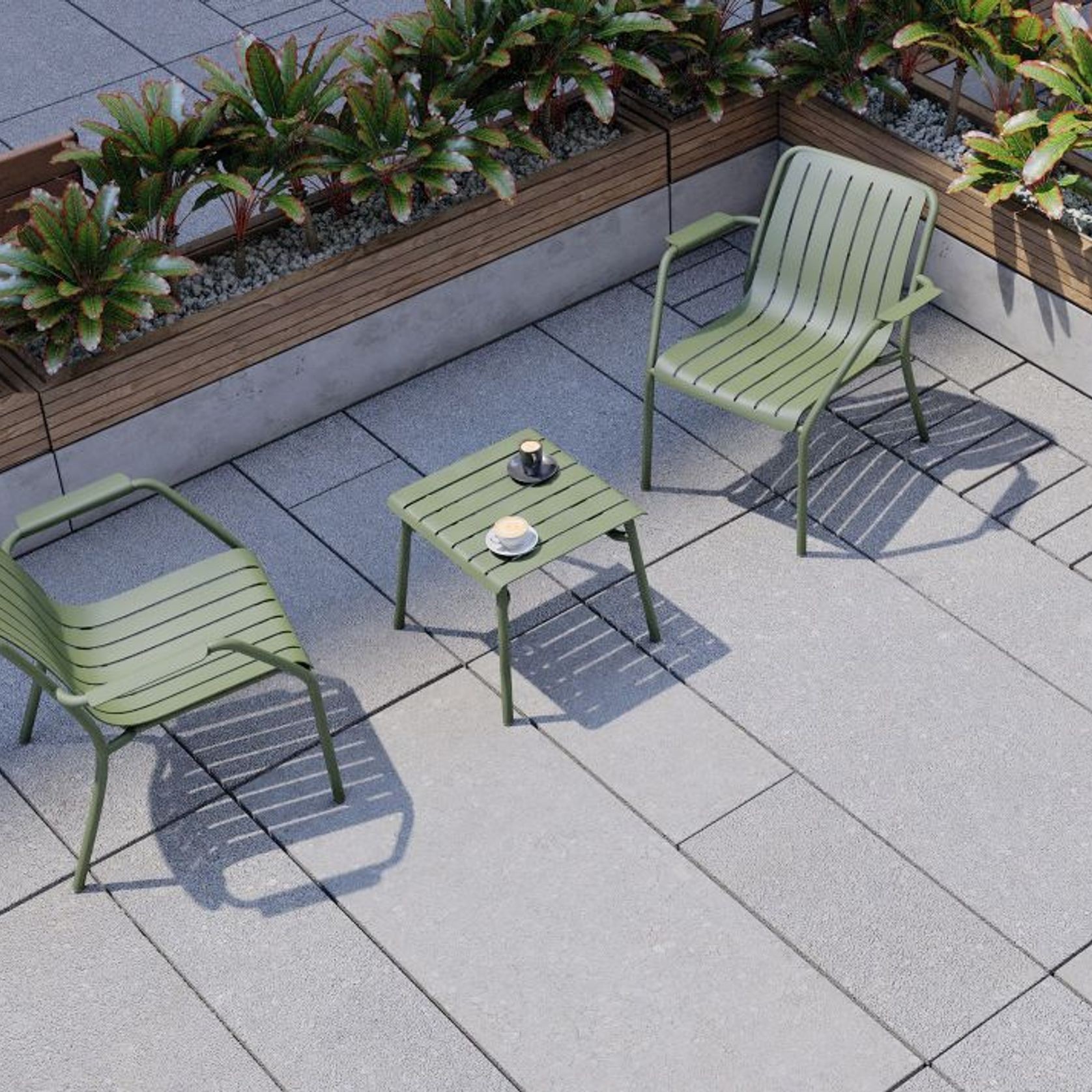 Roku Outdoor Low Stool Footrest in Matt Eucalyptus Green gallery detail image